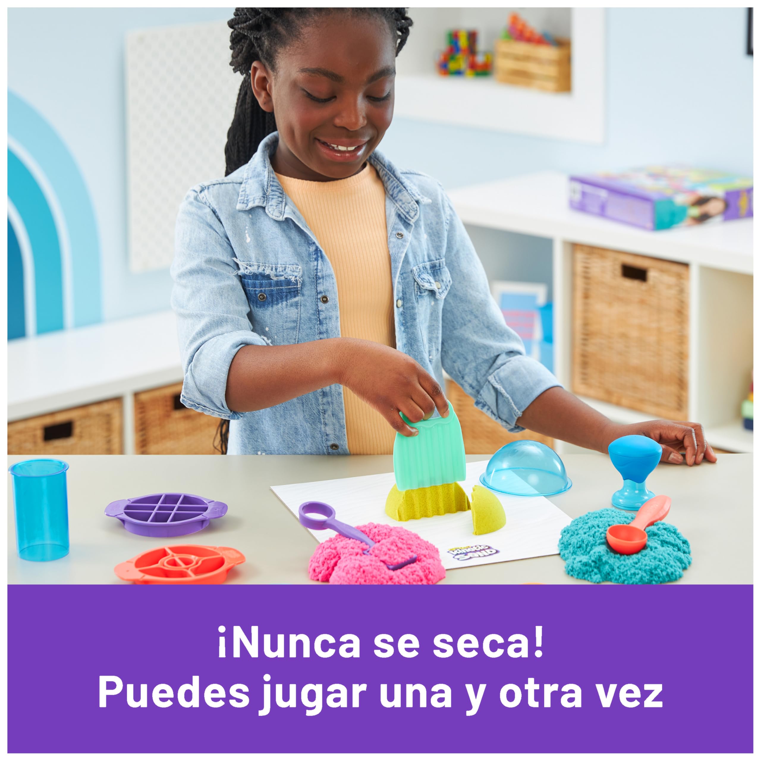 Kinetic Sand - Ultimate Sandisfying - 907 g de Arena Mágica Rosa, Amarilla y Azul + Moldes y Herramientas - Kit Manualidades Niños - Juguetes Sensoriales - Juguetes Niños 7 Años + - Arena Kinetica