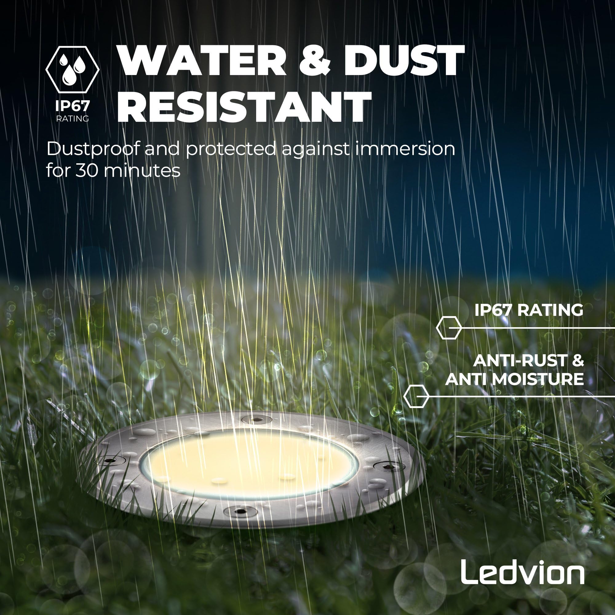 Ledvion 9 pezzi Faretto LED da Incasso IP67 3W 230V 345Lm 2700K GU10 | Con sorgente luminosa e cavo 1m per giardino terrazza vialetto e percorsi
