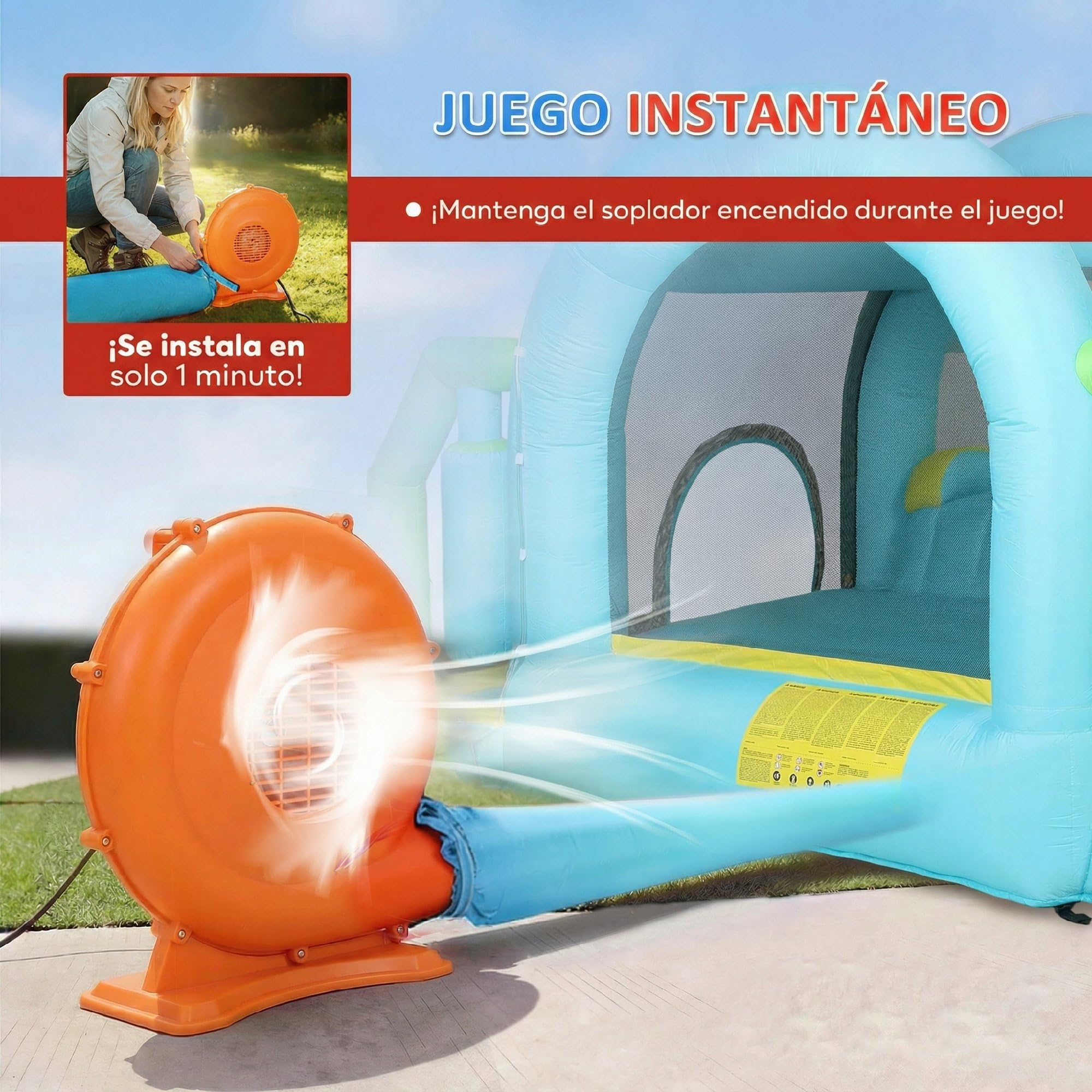 AIYAPLAY Castillo Hinchable Grande Acuático 7 en 1 con Soplador 450W Hinchable para Niños con Tobogán Seco/Agua, Trampolín, Piscina, Canasta, Columna de Boxeo Exterior/Interior 3-8 Años 426x360x198 cm