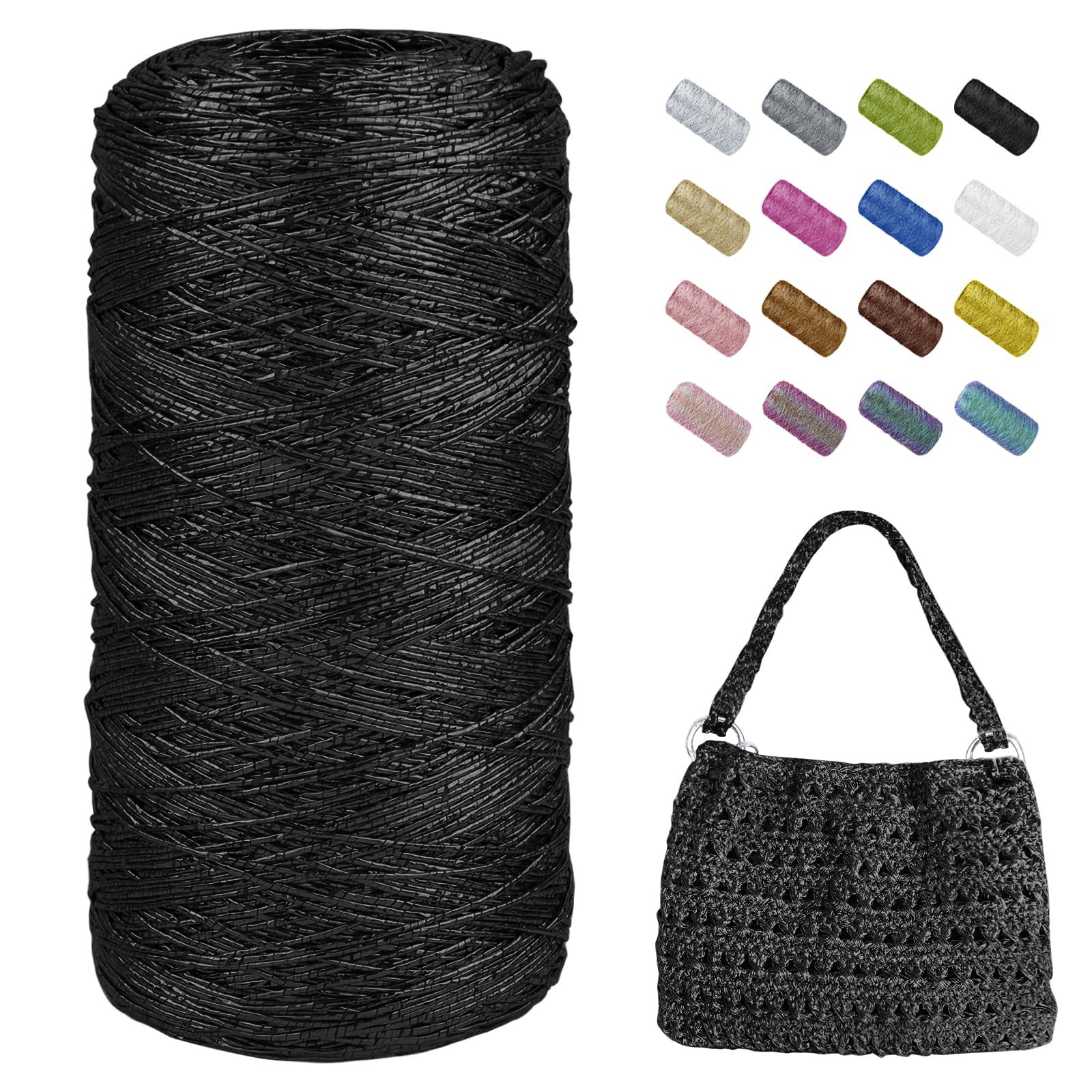 Uiopa Metallic Macrame Cord 1mm x 480m, Black Glitter Yarn for Crocheting Bags, Polyester Cord Sparkle Macrame Yarn for Crocheting Pendants, Home Decor, DIY Crafts