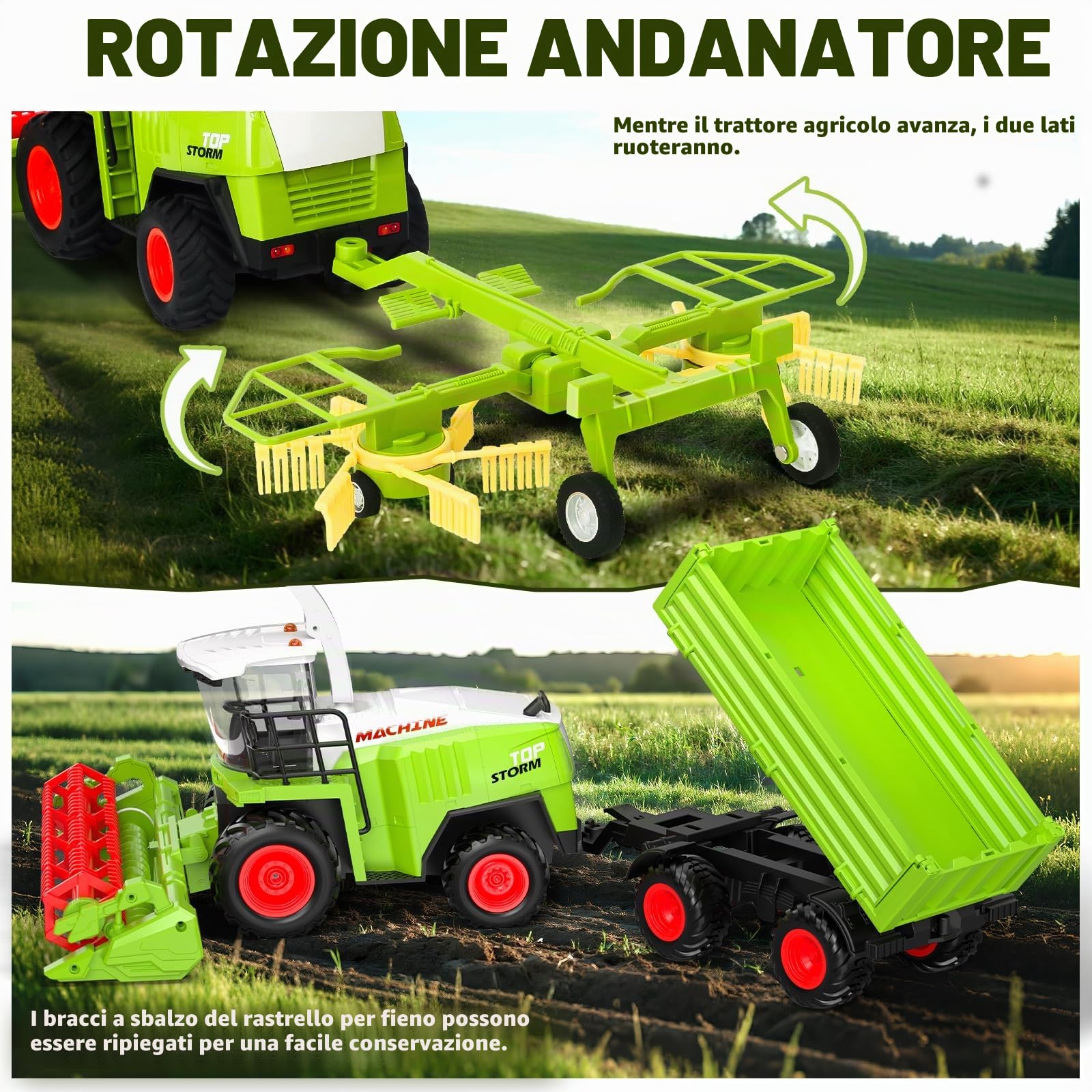 Mietitrebbia Telecomandata con Rimorchio, Trattore Giocattolo RC | Con luci e suoni realistici, gioco della fattoria e regalo di compleanno o Natale per bambini dai 3 anni
