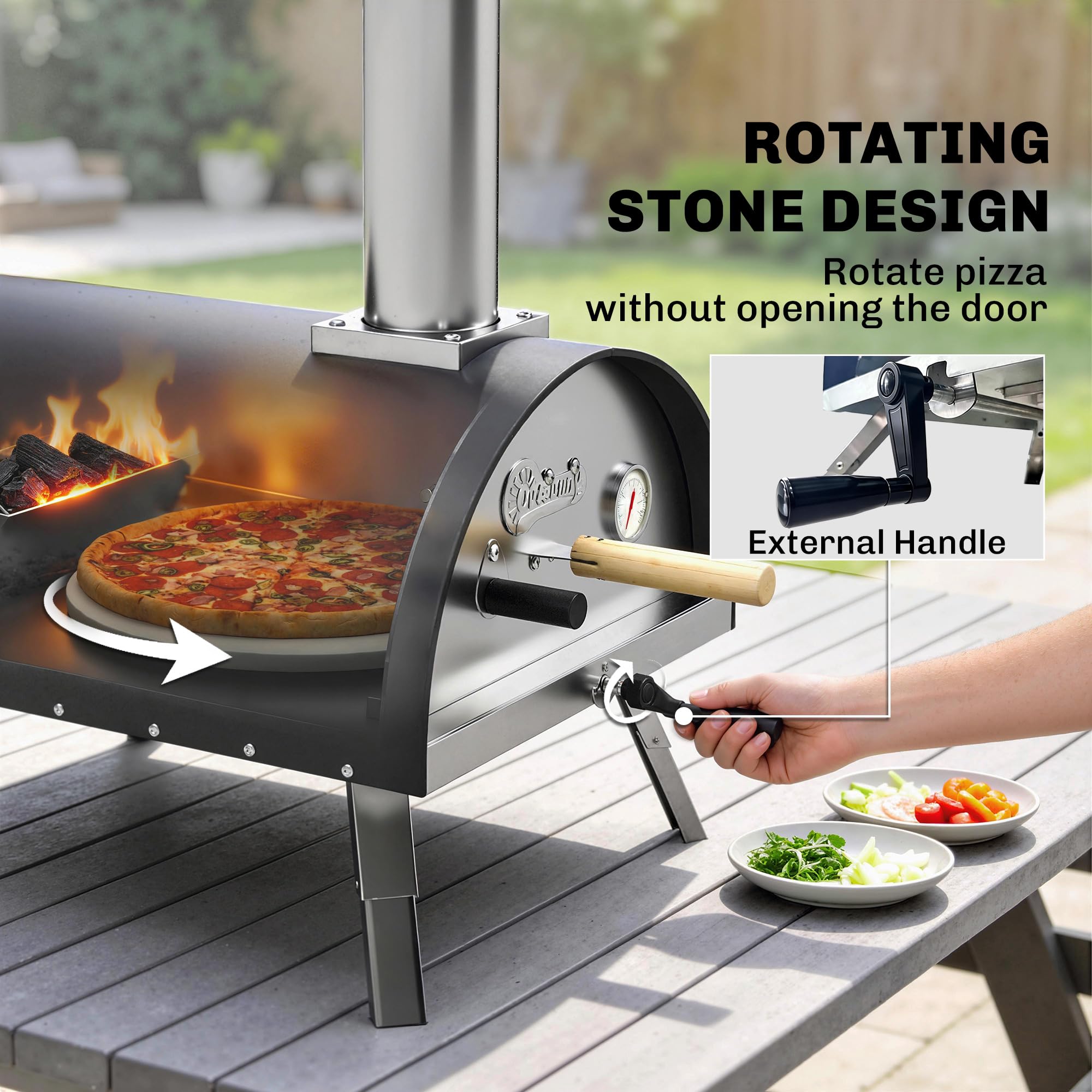 Outsunny 12" Horno para pizza de mesa con piedra giratoria, termómetro