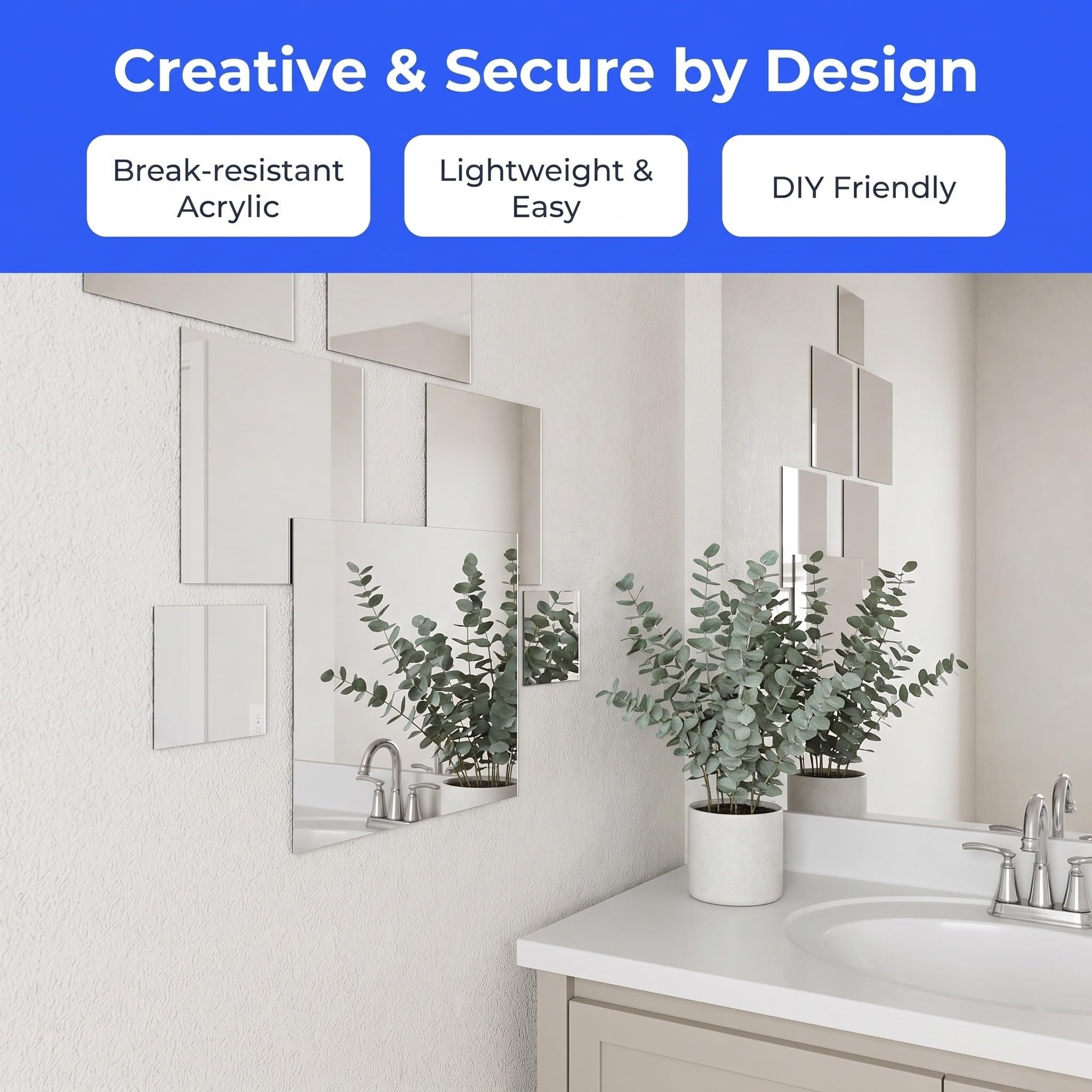 Alipis 10 Piezas Espejo Decorativo de Pared Cuadrado de Acrílico Plata, Autoadhesivo Marco, Ligero y Resistente a Impactos para Sala de Yoga o Gimnasio