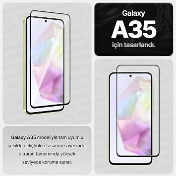 Teknoft Samsung Galaxy A35 için Ekstra Güçlü Tam Koruma Sağlayan 9H Sertliğinde Leke ve Parmak İzi Tutmayan HD Görüntü Sağlayan Premium Ekran Koruyucu Kırılmaz Cam (Galaxy A35)