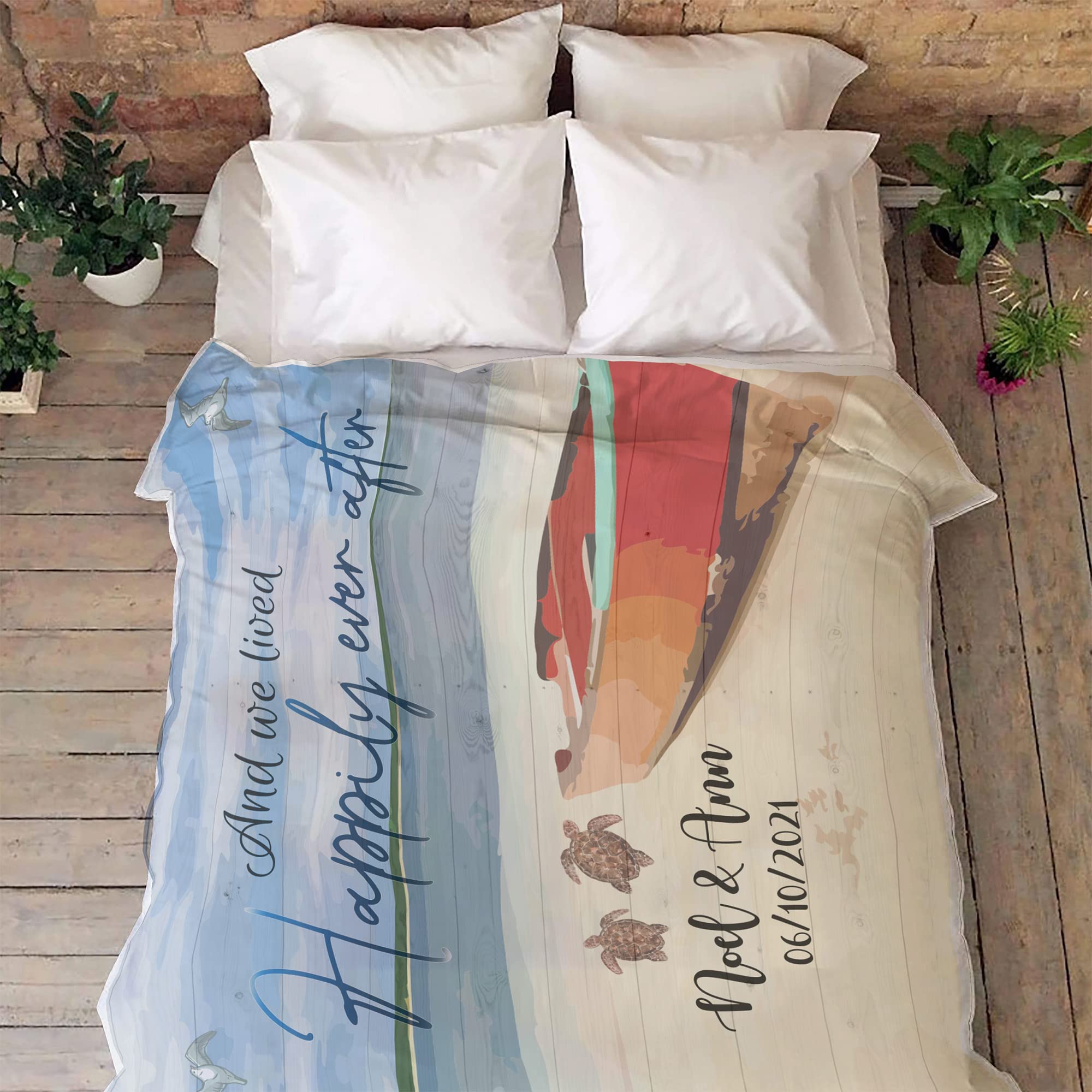 Manta personalizada con nombre de pareja We Lived Happily Ever After - Manta personalizada con nombre y fecha, regalo romántico, manta de forro polar para él y para ella, manta con nombres