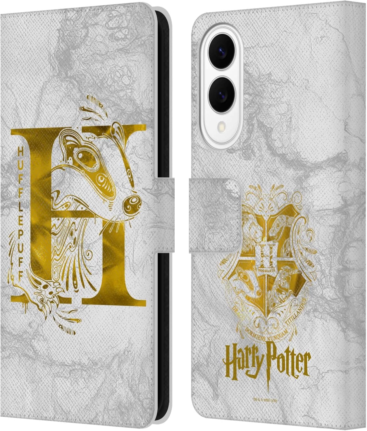 Head Case Designs Officially Licensed Harry Potter Hufflepuff Aguamenti Deathly Hallows IX Leather Wallet Case Compatible with Samsung Galaxy S25 Edge