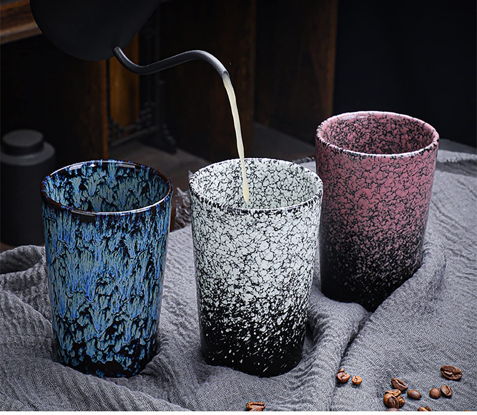 Juego de 2 Tazas de cerámica japonesas de Estilo Chino/japonés, Tazas de té sin asa de 12 oz (Color: Blanco y Azul)