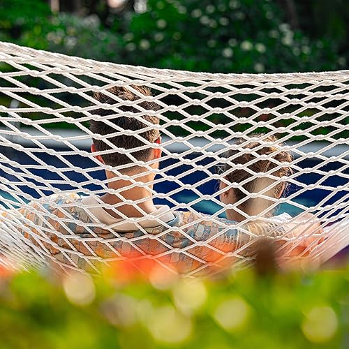 Miniatura 2 de Lazy Daze Hammocks Hamacas de cuerda doble de 12 pies, hamaca de algodón tejida a mano para 2 personas con almohada, barra separadora para
