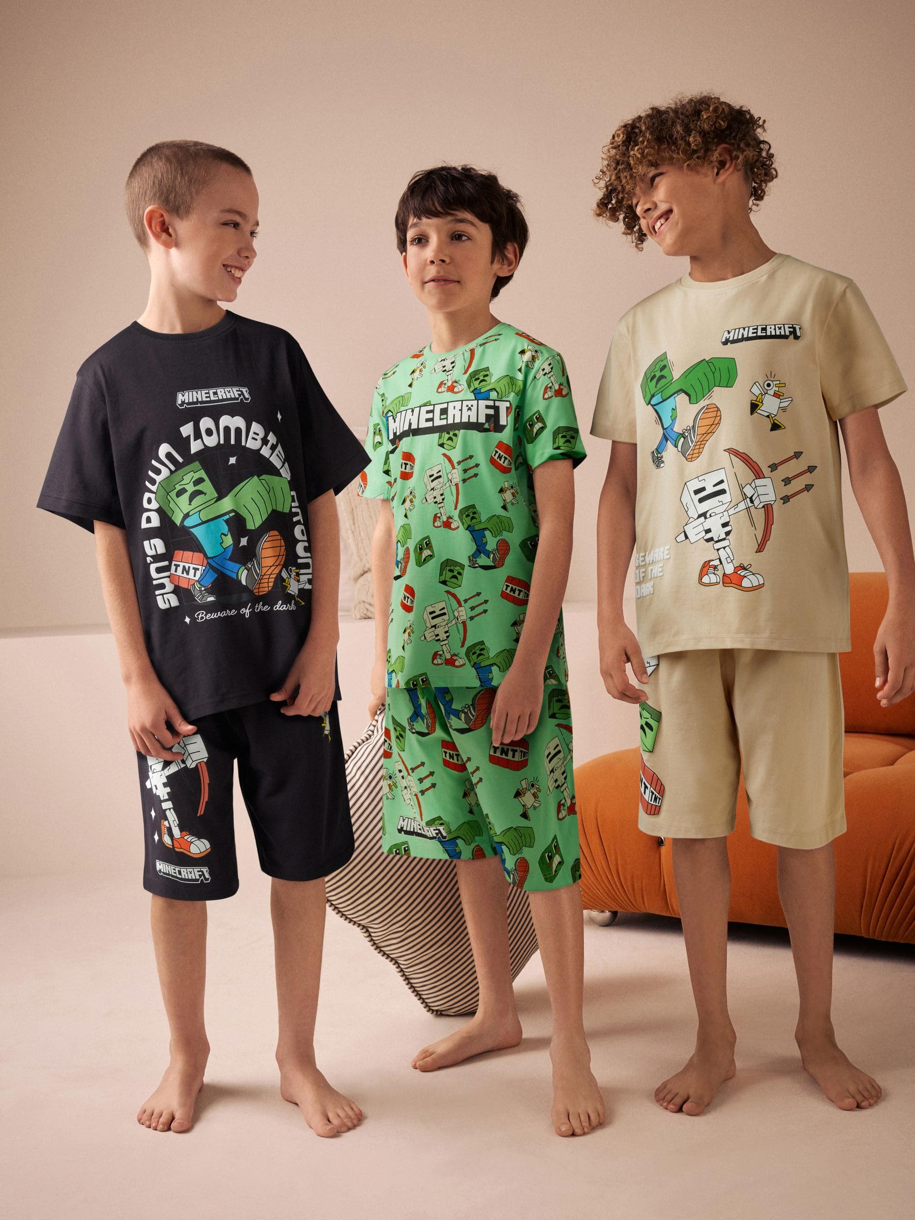 NEXT Ragazzo Confezione da 3 Pigiami Corti Minecraft in 100% Cotone