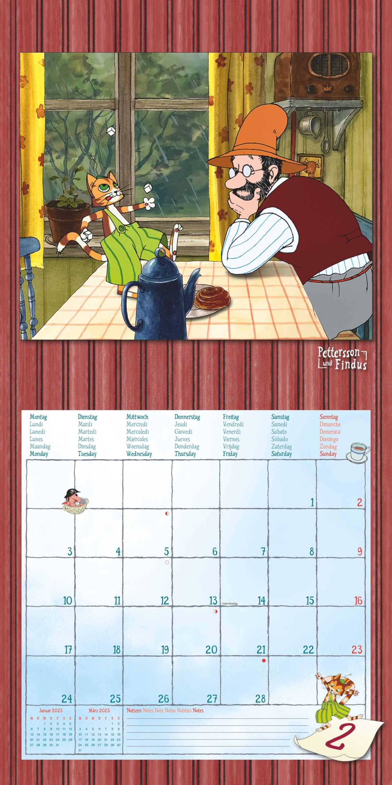 Alpha Edition - Calendario 2025 Pettersson & Findus 30 x 30 cm, calendario per bambini con immagini di alta qualità per ogni mese, fasi lunari, date delle vacanze DE/AT/CH e calendario internazionale