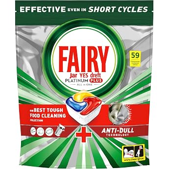 Fairy Platinum Plus Dishwasher Tablets - Pack of 59 Lemon Anti-Dull Technology & Rinse Aid