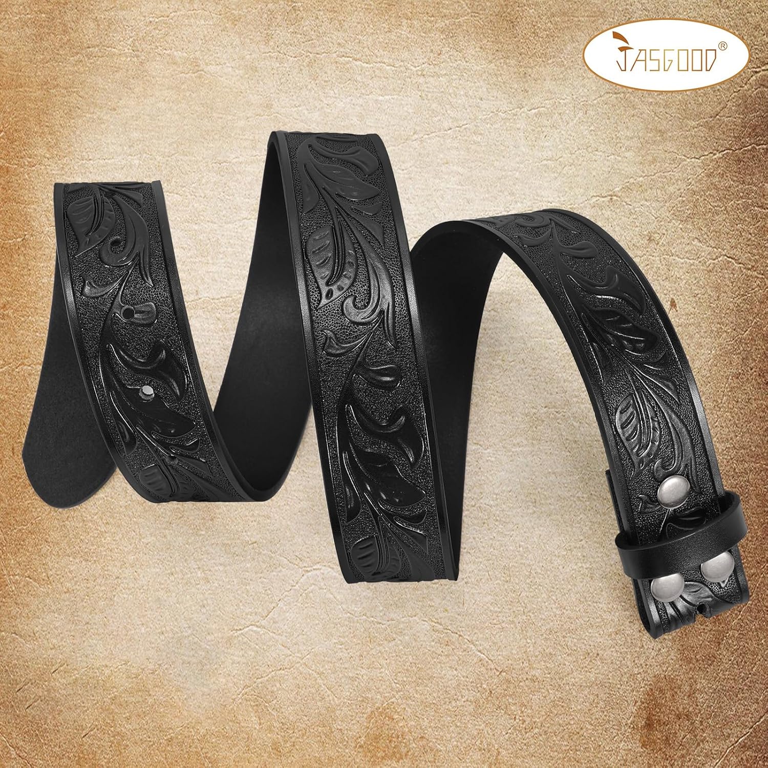 JASGOOD Western Leather Belt Strap for Men without Buckle Engraved Embossed Cowboy Leather Belt Strap 1.5 inch Wide - Image 7