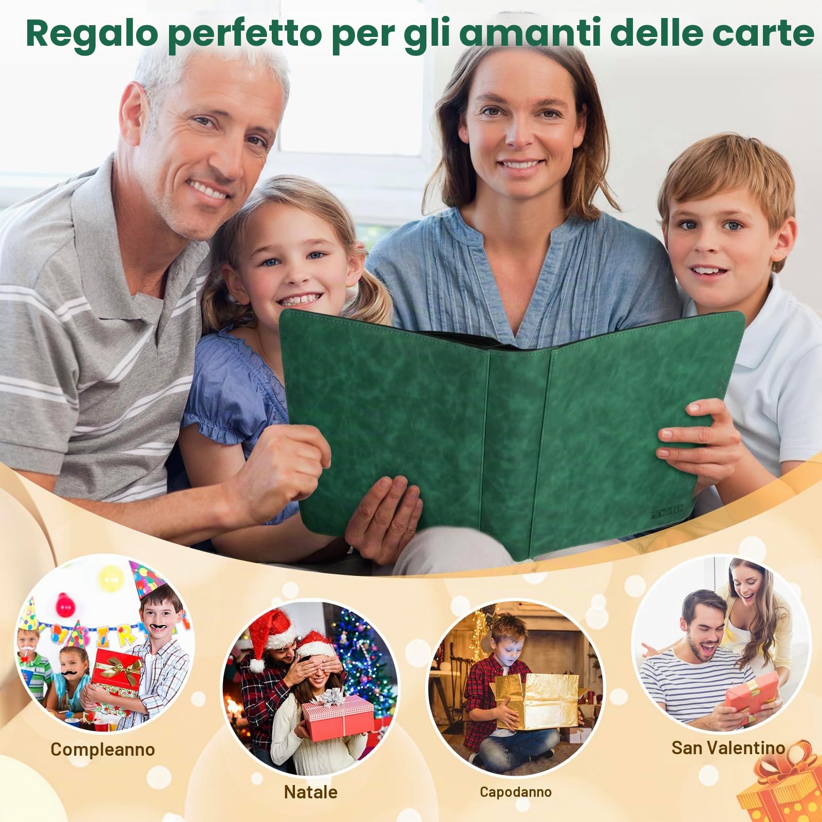 Raccoglitore Carte, Album Top Loader Card Binder Contiene 252 Top Loaders, 9 Tasche, Raccoglitori Carte Collezionabili per Carta YGO/MTG/TCG, Verde Scuro (Non per carte SENZA un Top Loader)