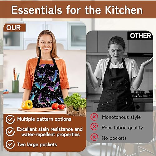 Miniatura 4 de Delantal de cocina con bolsillo, cuello ajustable impermeable y lazos largos, delantal de cocina para hornear, jardinería, pintura para mujer