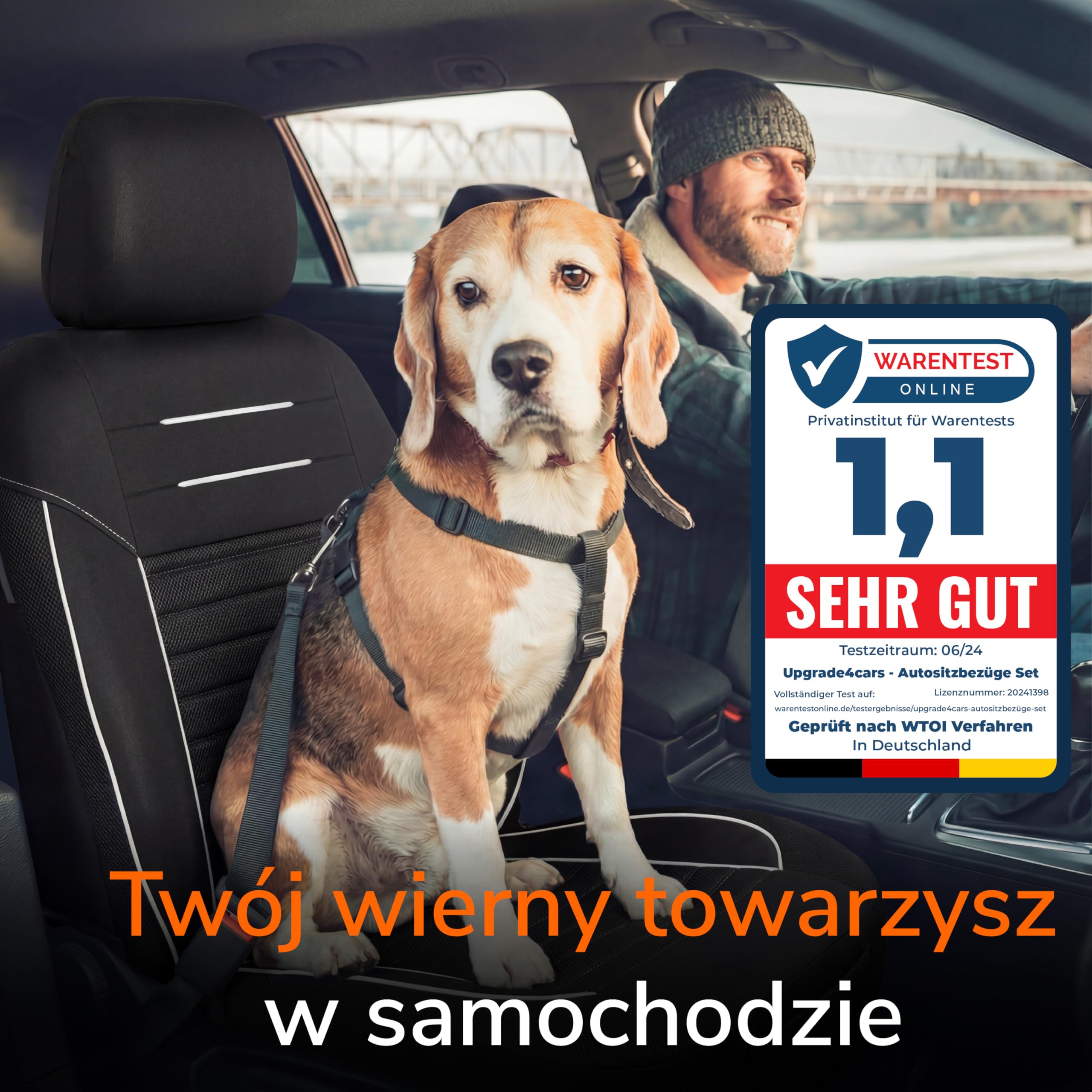Upgrade4cars Pokrowce na siedzenia samochodowe, na przednie siedzenia, czarno-białe, zestaw pokrowców na fotel kierowcy i pasażera