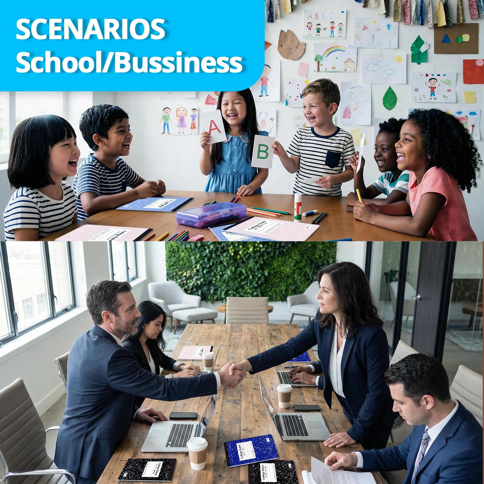 ONAVIA Confezione da 24 quaderni a mezza composizione, mini quaderni di carta a righe, 80 fogli, piccoli libri di composizione per materiale scolastico, appunti per ufficio, diario, viaggi, colori