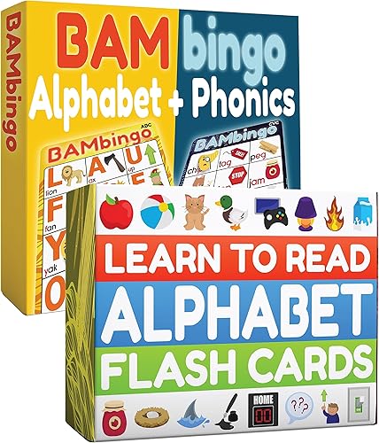 Bambino Tree Alphabet and Phonics Bingo - Tarjetas flash del alfabeto ABC Jumbo Tarjetas Flash para niños Juego de aprendizaje de reconocimiento de