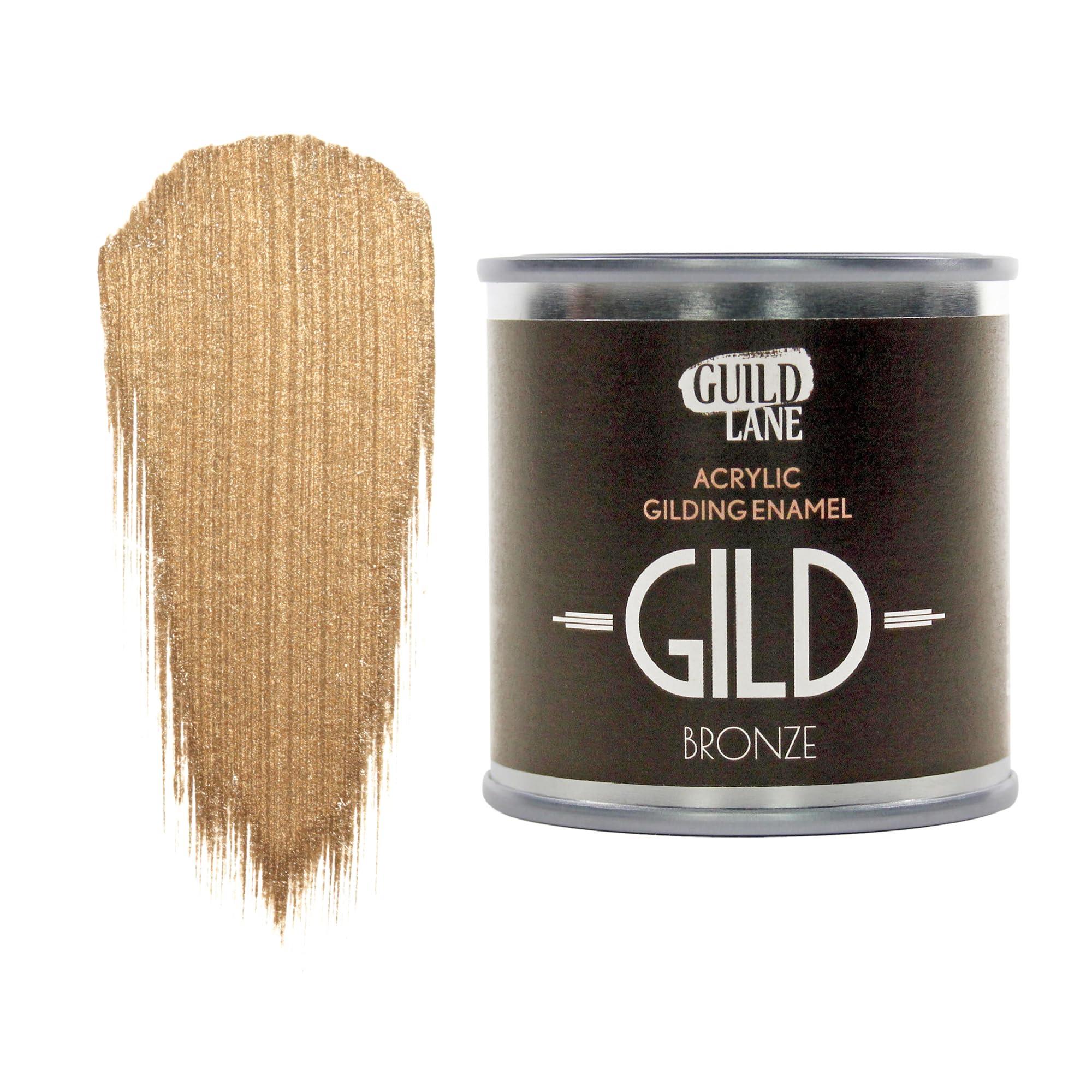Guild Lane GILD Metallic Acrylic Enamel Paint - Bronze - For Wood, Metal, Glass, Furniture & Crafts - Water-Based, Non-Tarnish Finish - 125ml Jar - Made in Britain