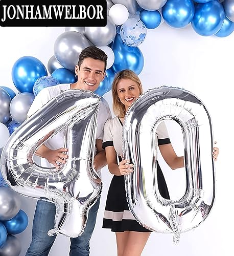Miniatura 4 de Globos de 40 números plateados, gigantes, grandes, grandes, de 40 años, globos gigantes de Mylar grandes para mujeres y hombres, fiesta de