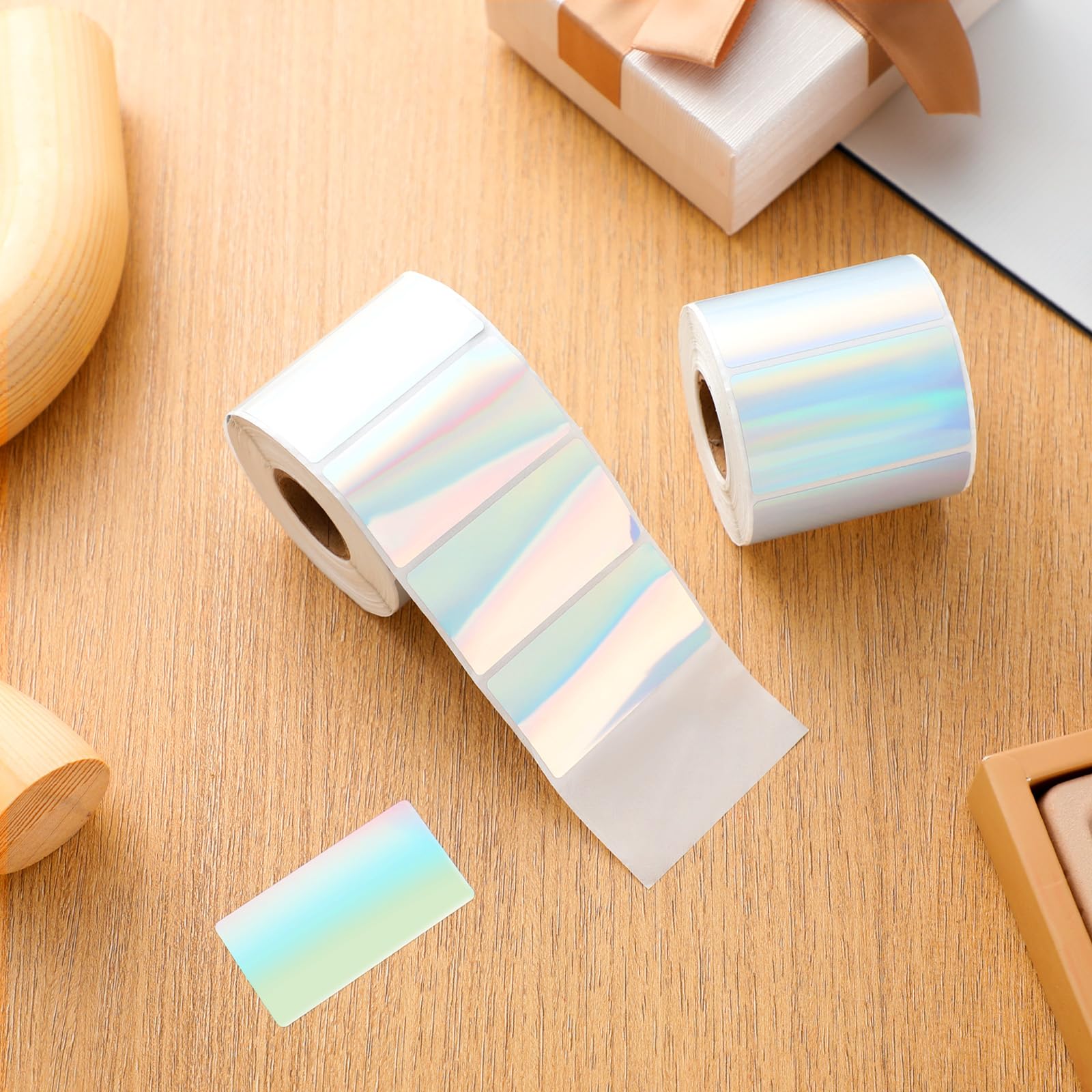 Kosiz 1000 Etiketten/2 Rollen 7,6 x 5,1 cm holografische Thermo-Aufkleber-Etiketten, selbstklebend, bedruckbar, Regenbogen-Aufkleber für DIY-Logo-Design, QR-Code, Namensschild (holografischer