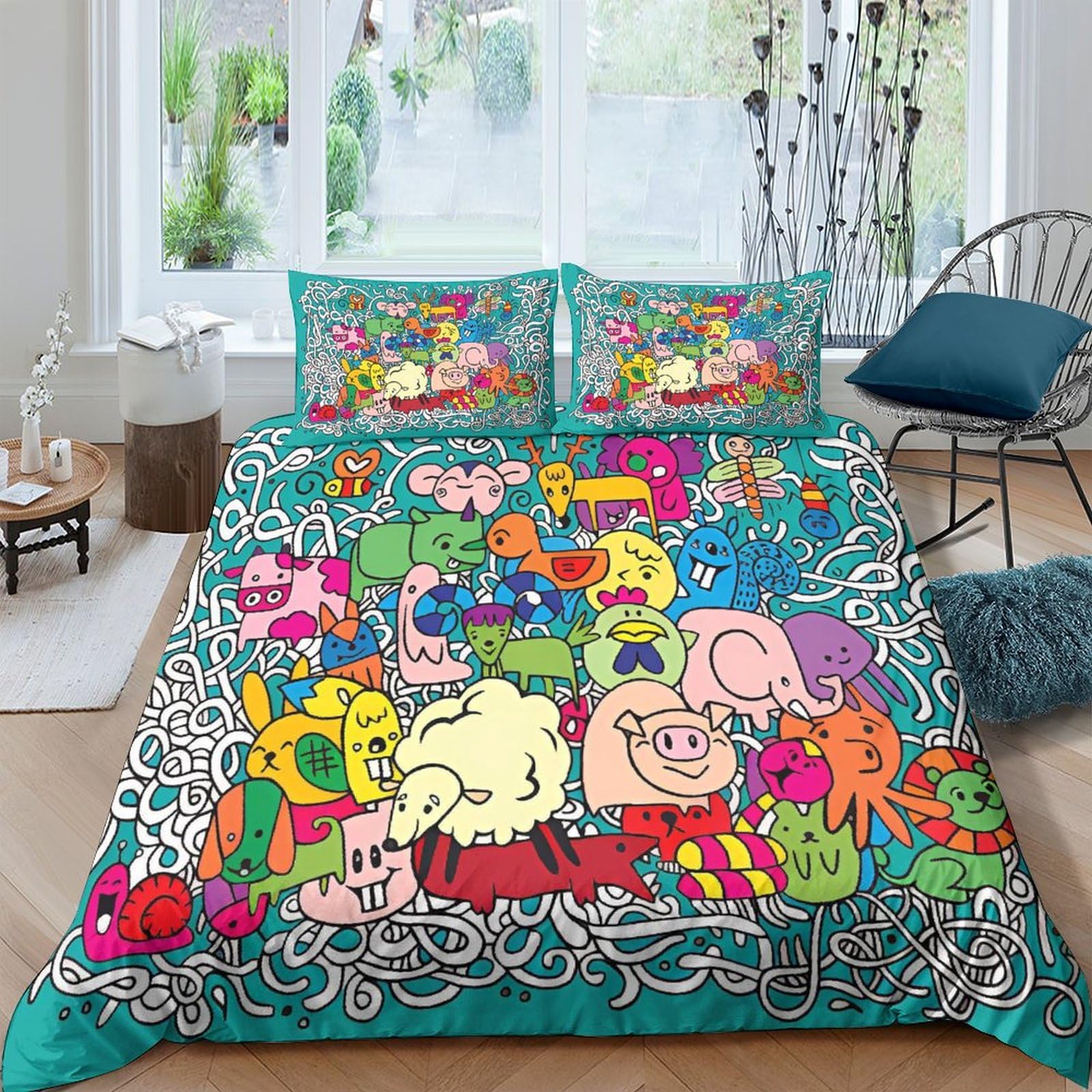 Housse de couette microfibre King 220x240 cm parure lit animaux