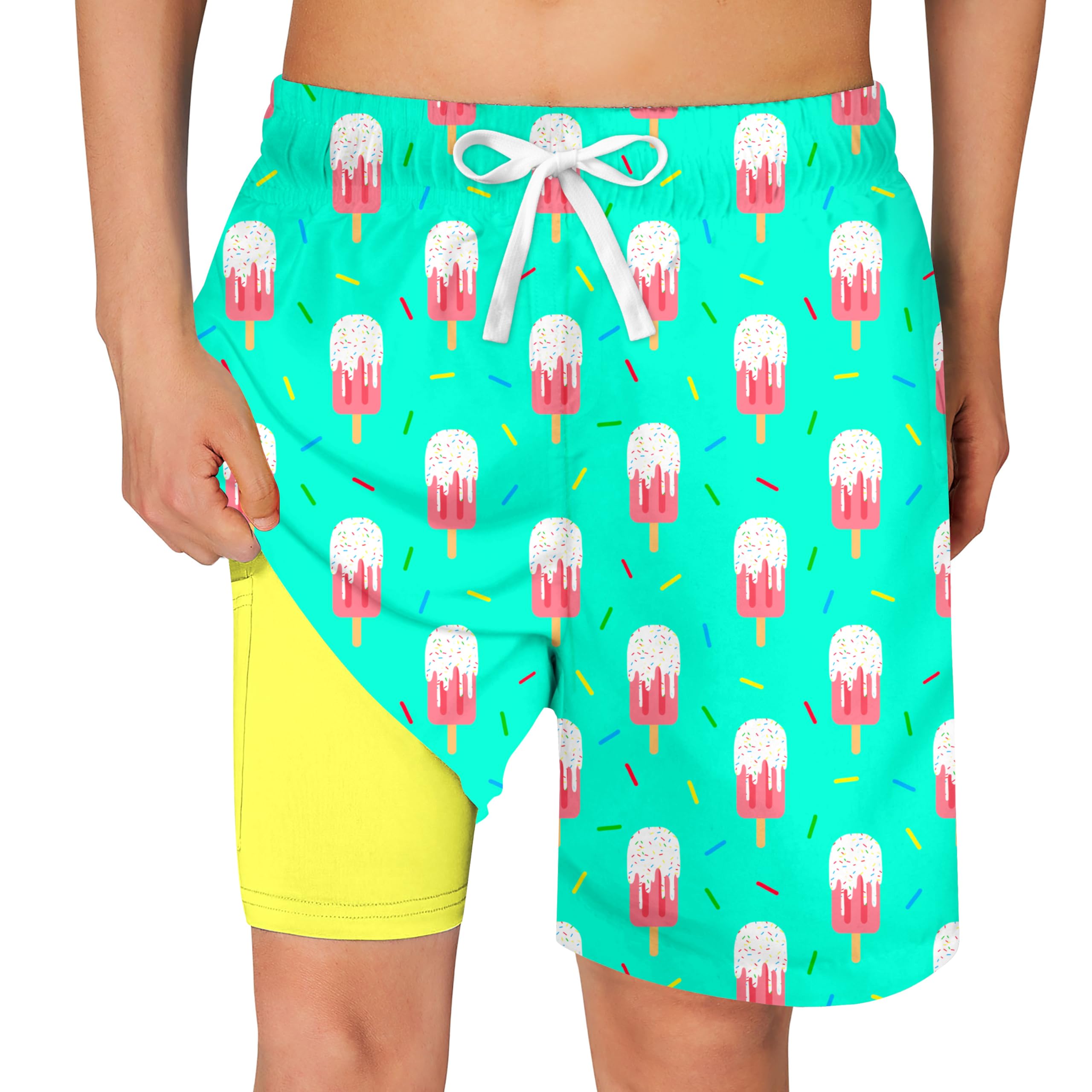 Cozople Boys Swim Trunks with Compression Liner Quick Dry Bathing Suit