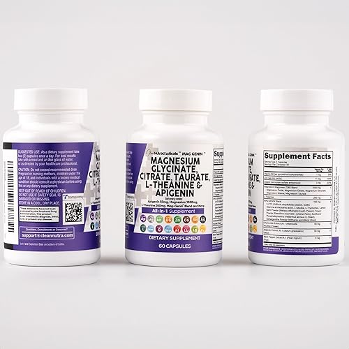 Miniatura 8 de Complejo de glicinato de magnesio 1000 mg con L-teanina 200 mg de apigenina 50 mg suplemento de taurato de citrato - 5-HTP GABA Passion Flower Lemon