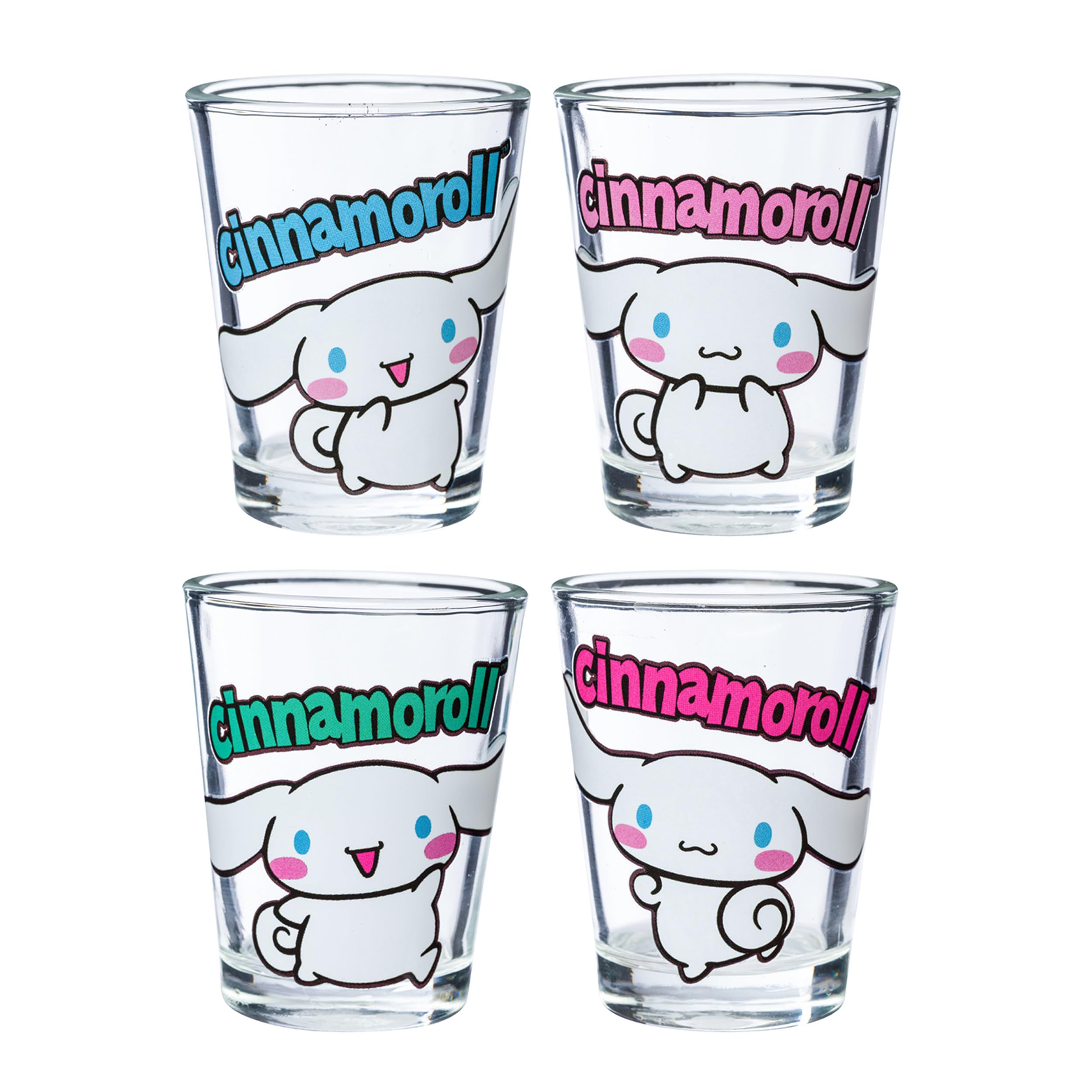 Silver Buffalo Sanrio Hello Kitty Poses, 4 Pack Mini Glass Set, 1.5oz