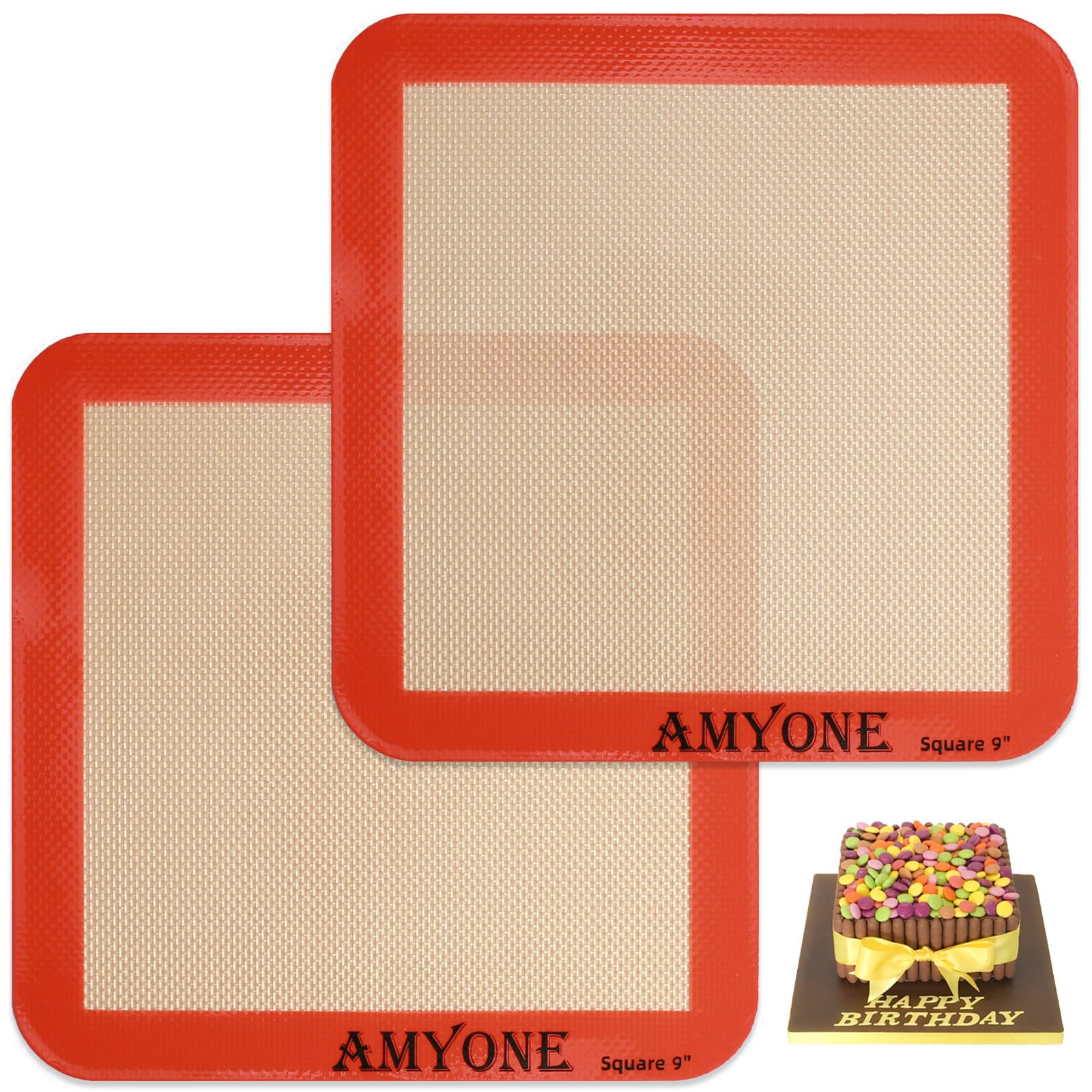 Square Silicone Baking Mats for 9 Inch Cake Pan, 8.5" Food Grade Non-stick Reusable Silicone Mat for Baking Pan for Bread/Pastry/Toast/Pie, Professional Cookie Sheets Liners for Brownie Pan 2 PCS