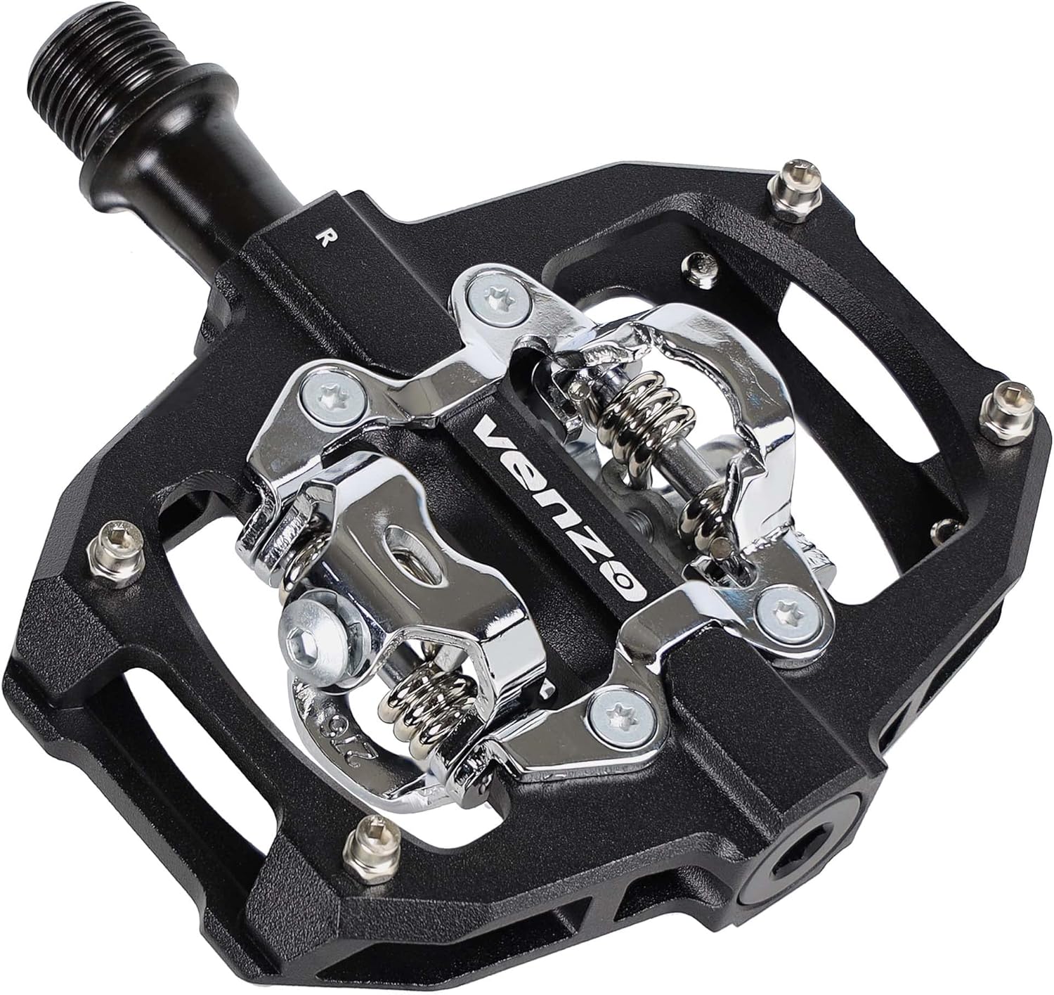 VENZO Compatible with Shimano SPD Mountain Bike CNC Aluminum Cr-Mo Sealed Pedals - Dual Sided Q Factor/Axle Length 57mm with Cleats