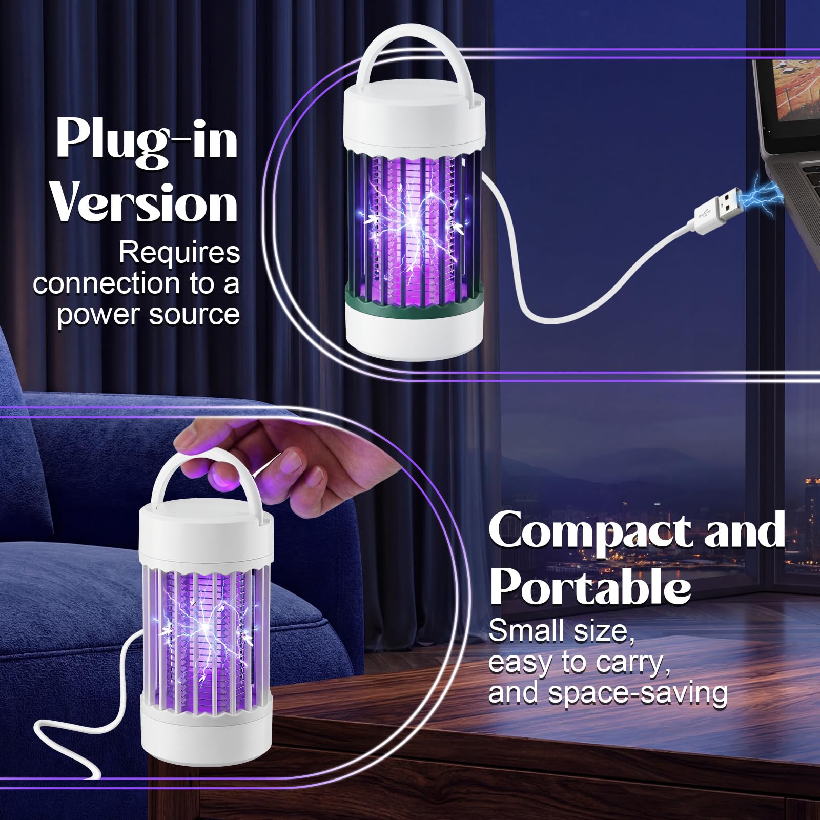 Insektenvernichter für den Innenbereich, USB-betriebene Mückenvernichter-Lampe mit 365 nm UV-Licht, tragbare Fruchtfliegenfalle für Zuhause, Schlafzimmer, Küche, Büro, Mückenmotten, 8 Stück