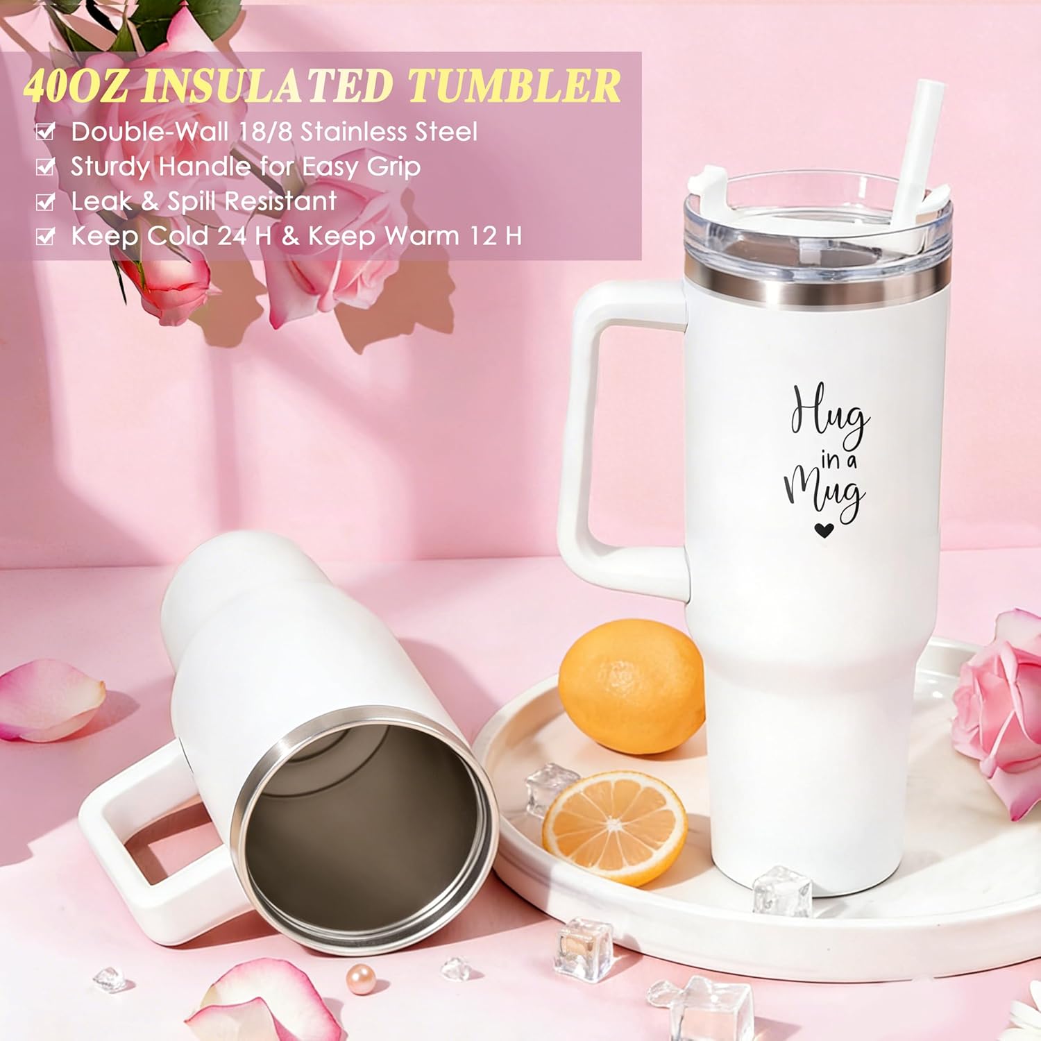 Birthday Gift for Women for Mom Mother, Self Care Package Get Well Gift Basket Happy Birthday Set w/ 40oz Tumbler with Handle & Blanket Thinking of You Her Best Friend Sister