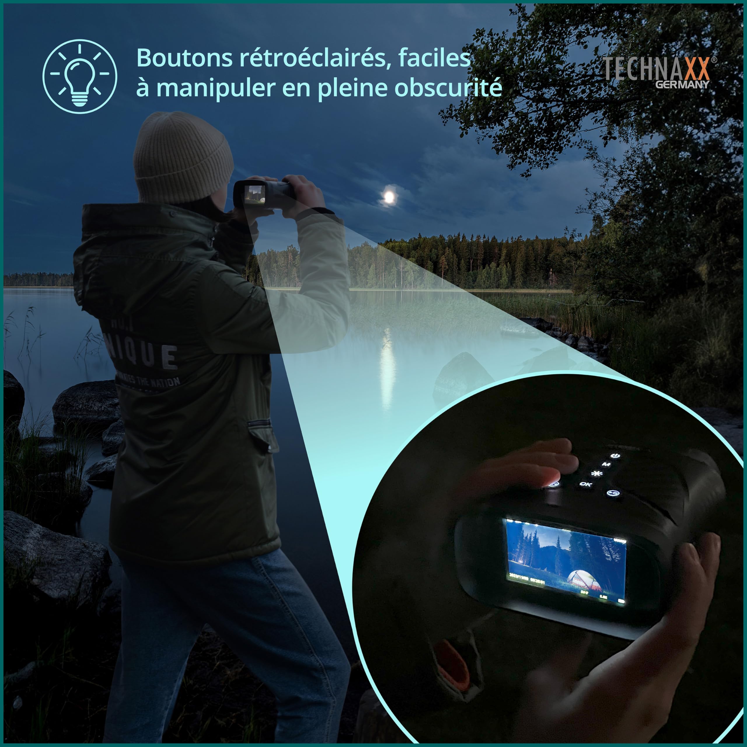 Technaxx Appareil Vision Nocturne – Vidéo Full HD 1080p & Photo 40MP – Grossissement Optique 4X, Zoom Numérique 8X – LED IR 850nm Jusqu’à 150m – Écran IPS 3 Pouces – pour Chasse et Outdoor - TX-257
