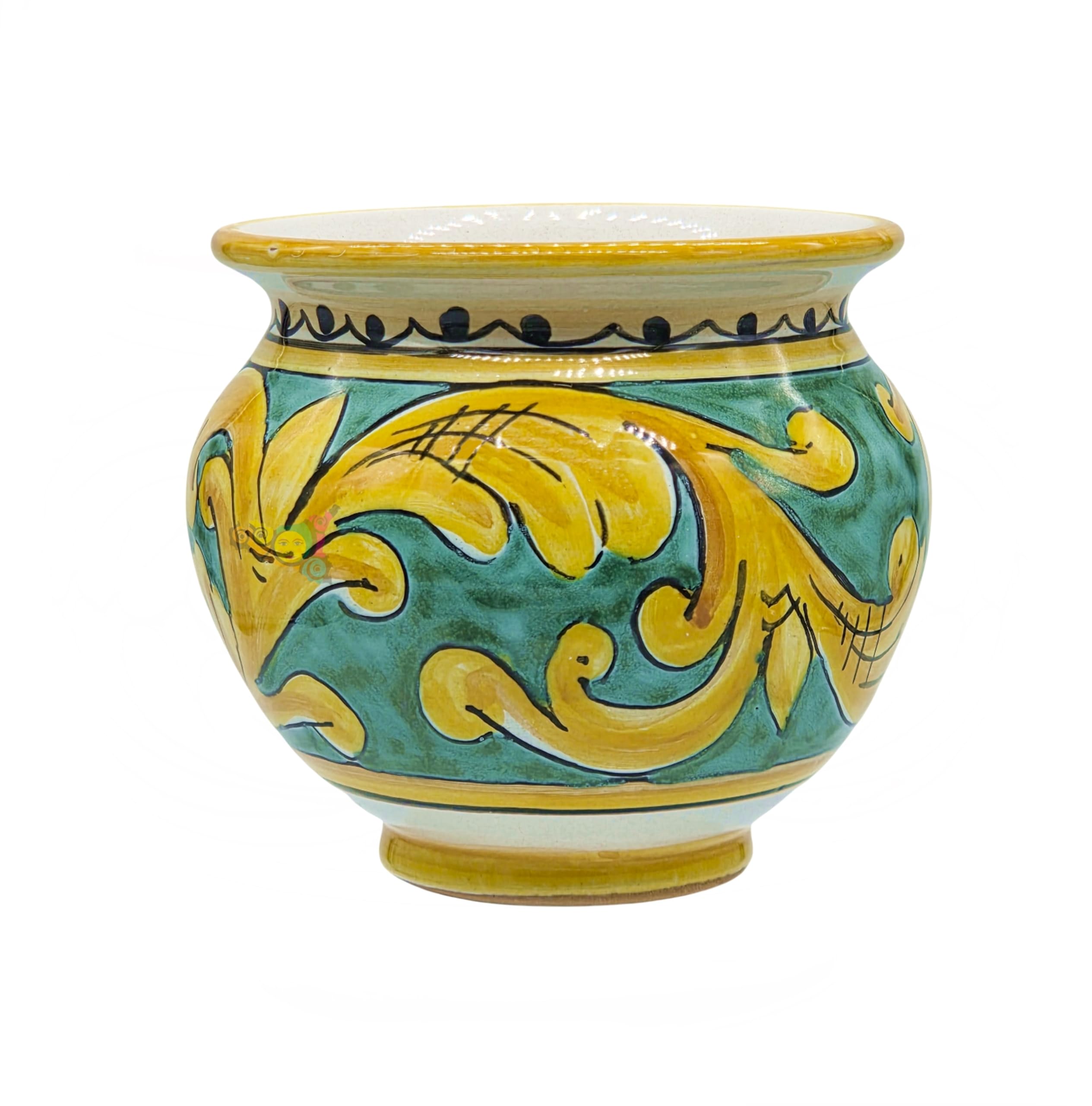 Sicilia Bedda - VASO IN CERAMICA SICILIANA - Decorazione Maioliche - Prodotto Artigianale di Alta Qualità - DIAMETRO 10 CENTIMETRI (Maioliche Verdi)