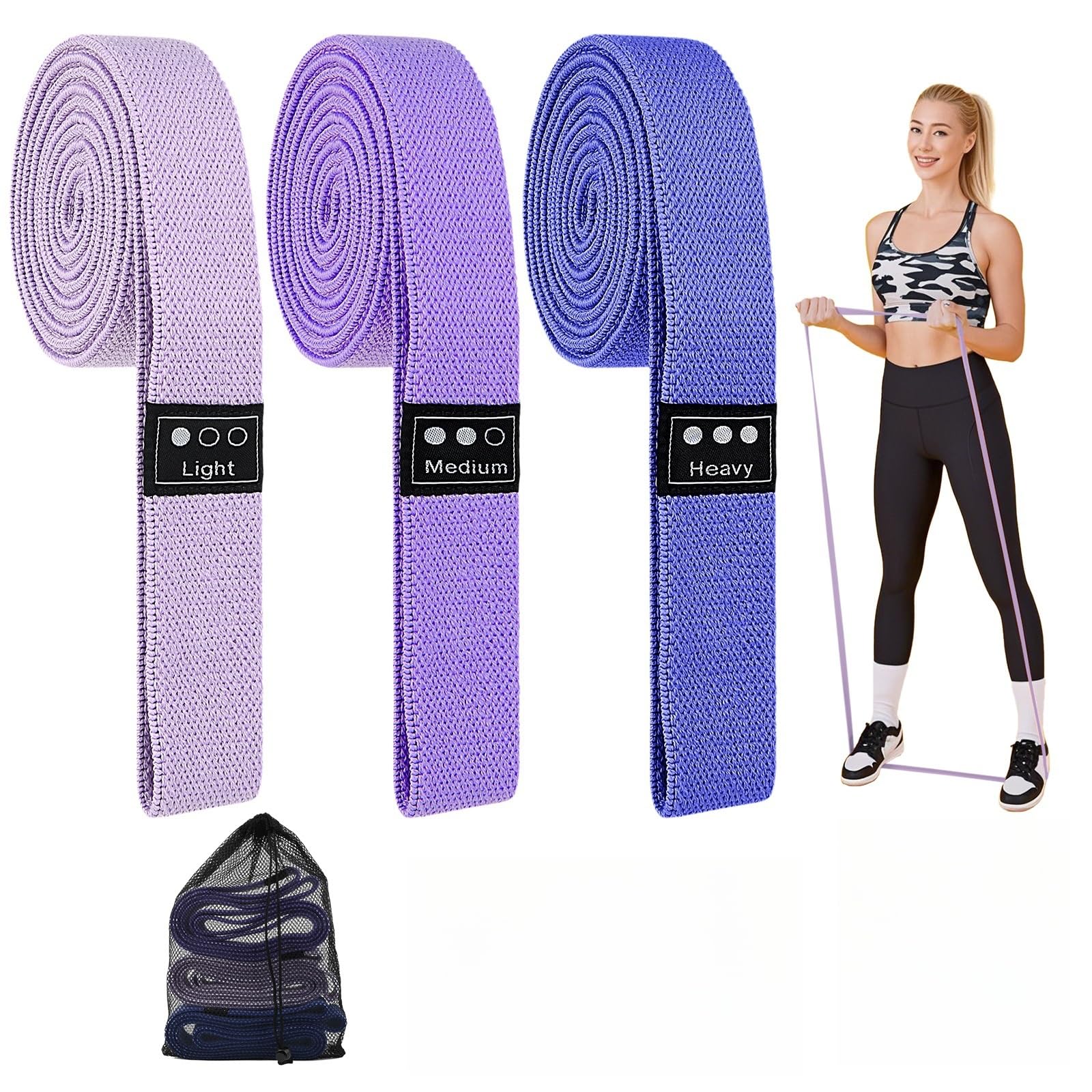 Set Di 3 Fasce Elastiche Lunghe In Tessuto – Livelli Di Resistenza: 15-25 Kg (Grigio), 25-35 Kg (Rosa), 35+ Kg (Nero) – Antiscivolo, Per Crossfit, Yoga, Palestra E Fisioterapia - 4