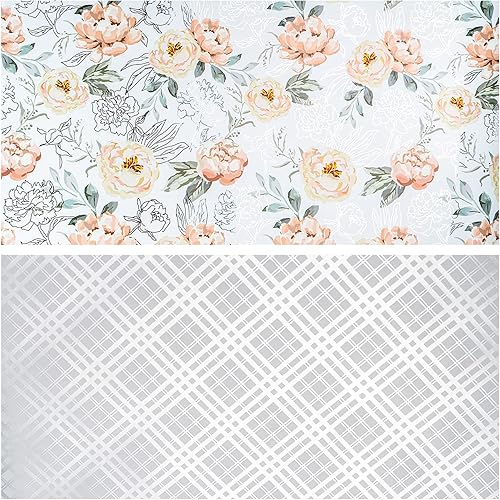 Miniatura 8 de LeZakaa Rollo de papel de regalo reversible de lámina plateada, diseño de flores plateadas y cuadros para bodas, compromisos, despedidas de soltera,