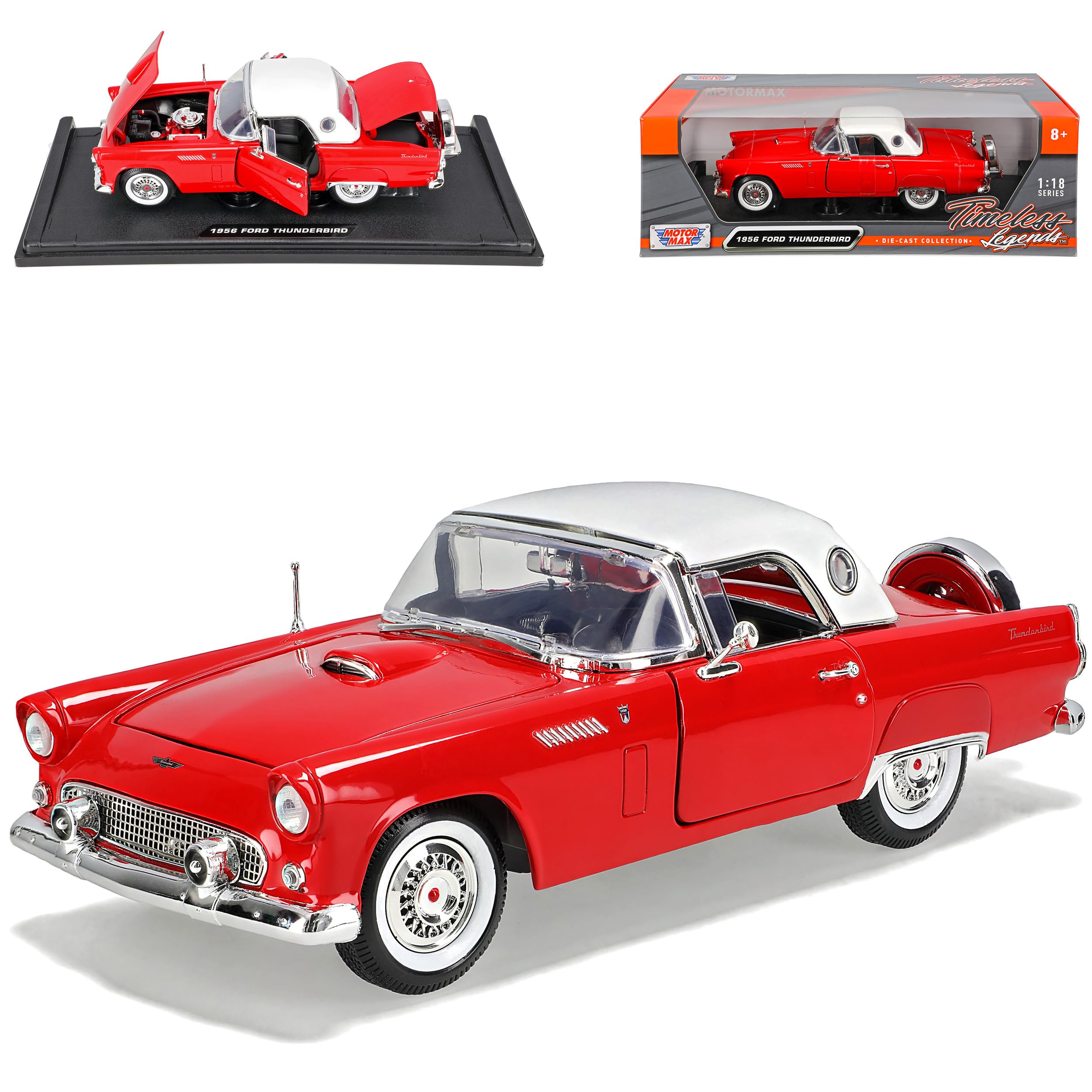 Motormax Ford Thunderbird 1956 Hard Top Rot Weiss Oldtimer 1/18 Modellauto Modell Auto