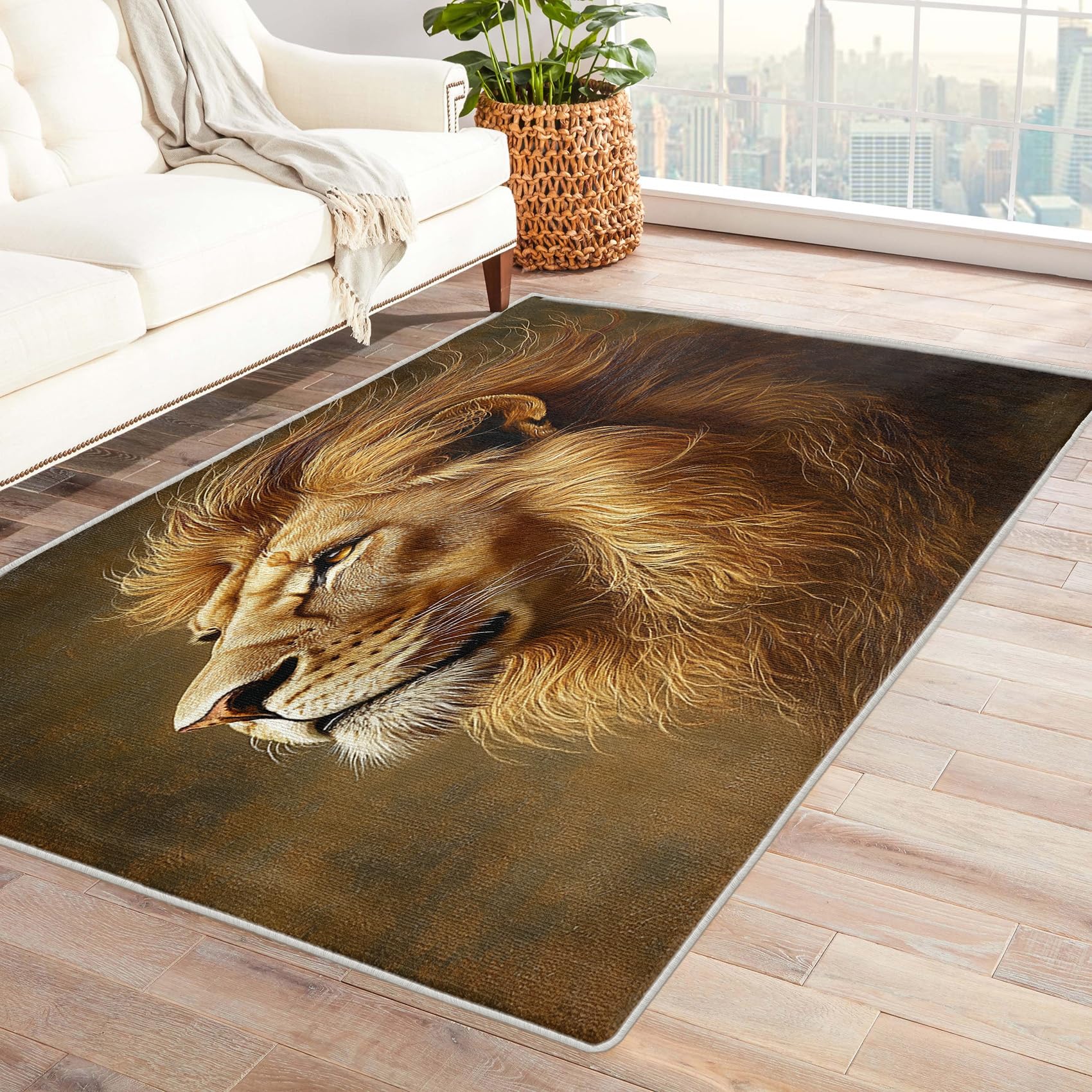 Lion Gifts for Men - Lion Head Rug, Wild Animal Rugs for Living Room Bedroom, Washable Non Slip Soft Small Carpet, Patterned Area Rugs & Home Decor 80x150 cm