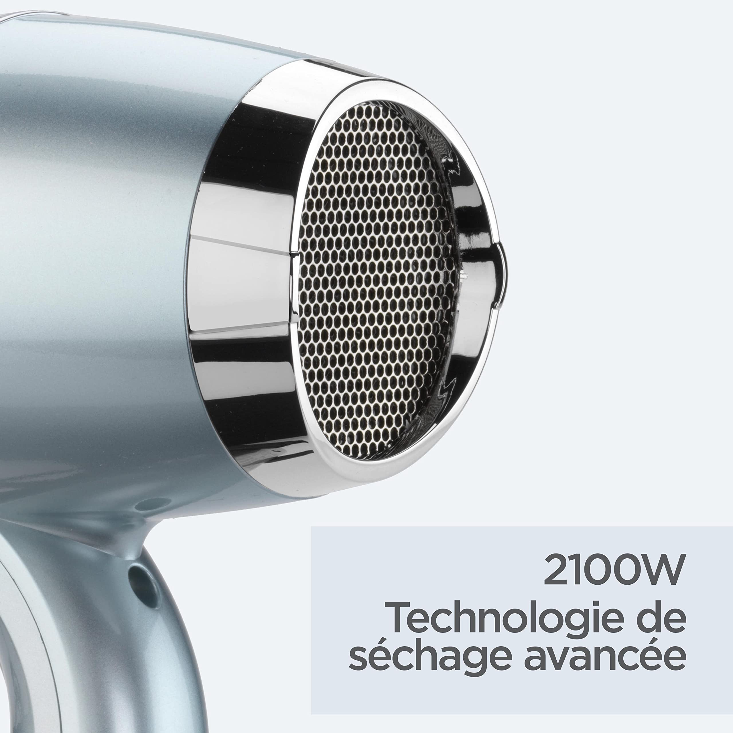 Sèche‑cheveux BaByliss Hydro‑Fusion avec Diffuseur – Sèche‑cheveux ionique professionnel 2100 W, technologie plasma pour brillance, design léger, 3 températures & 2 vitesses, bleu, D773DE