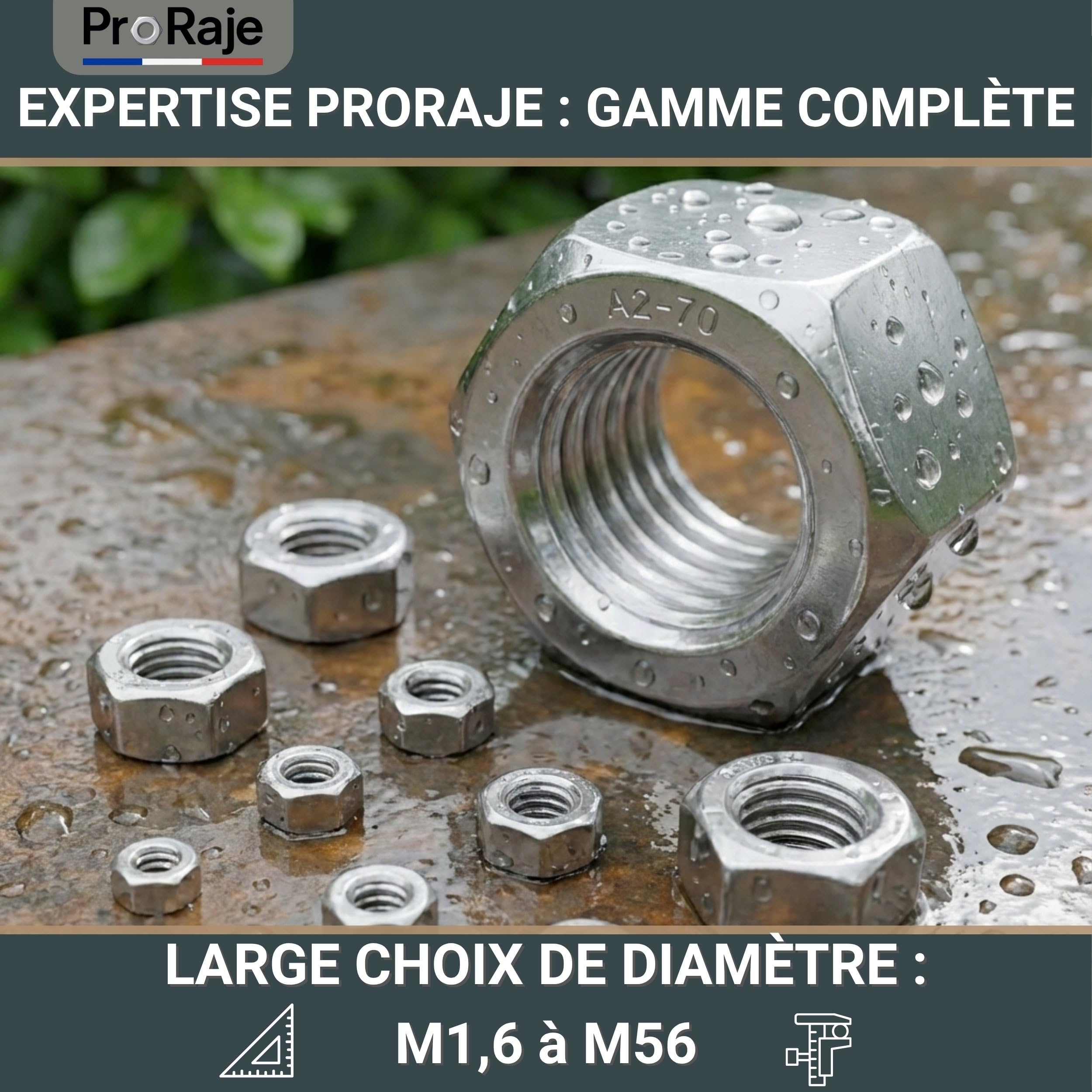 Dado in acciaio inox M2 esagonale HU in acciaio inox A2 | Dadi DIN 934/ISO 4032 | Viti in acciaio inox A2/70 (V2A/304): confezione da 100 pezzi - ProRaje