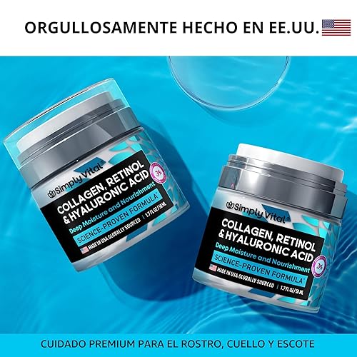 Vista 4 de SimplyVital Crema de colágeno, retinol y ácido hialurónico - Hidratante facial antienvejecimiento para cara, cuidado reafirmante de la piel