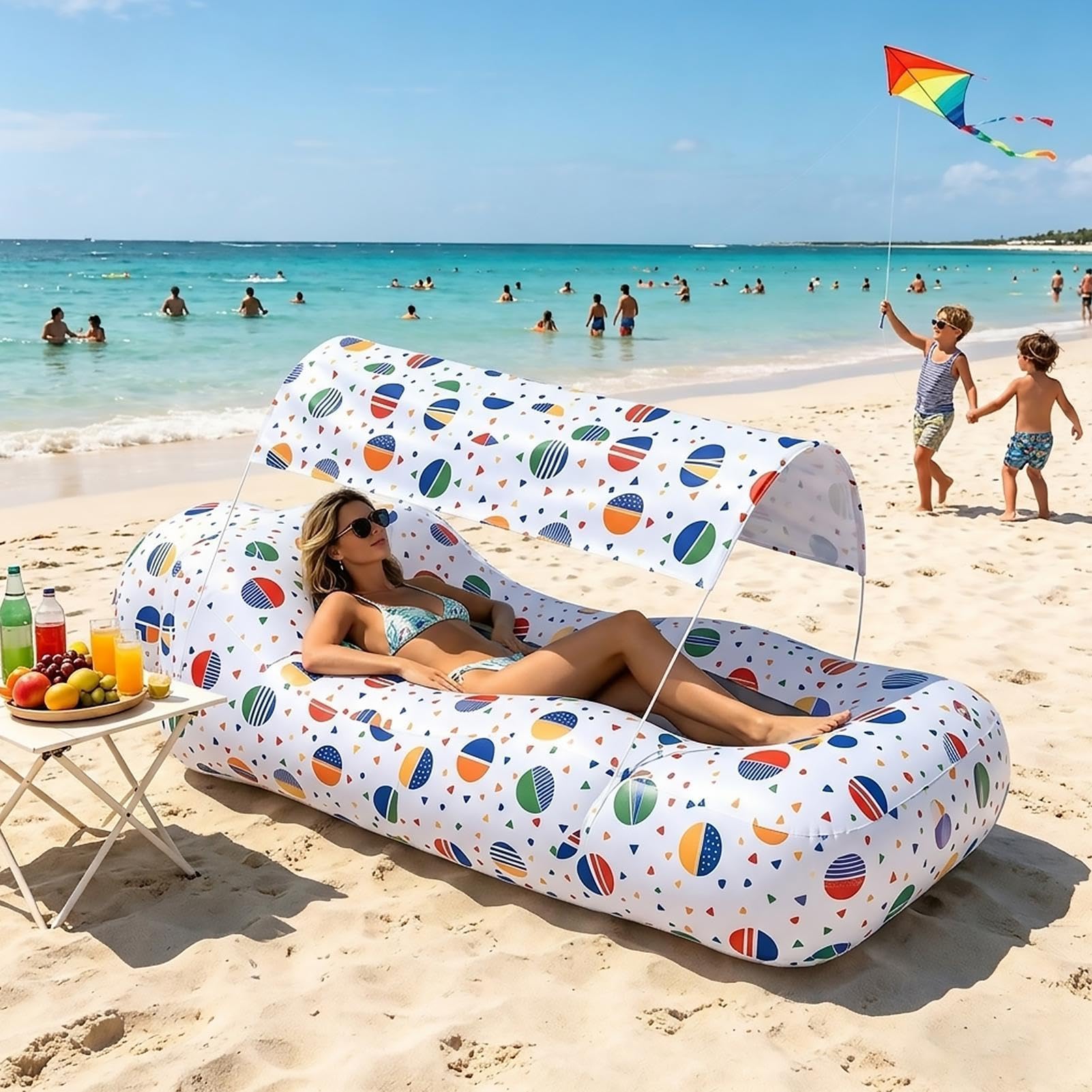 Aufblasbar | Aufblasbares Strandsofa mit Abdeckung für Sonnenliege im Freien | für Camping, Strand, Garten, Urlaub, Wandern, Reisen im Freien