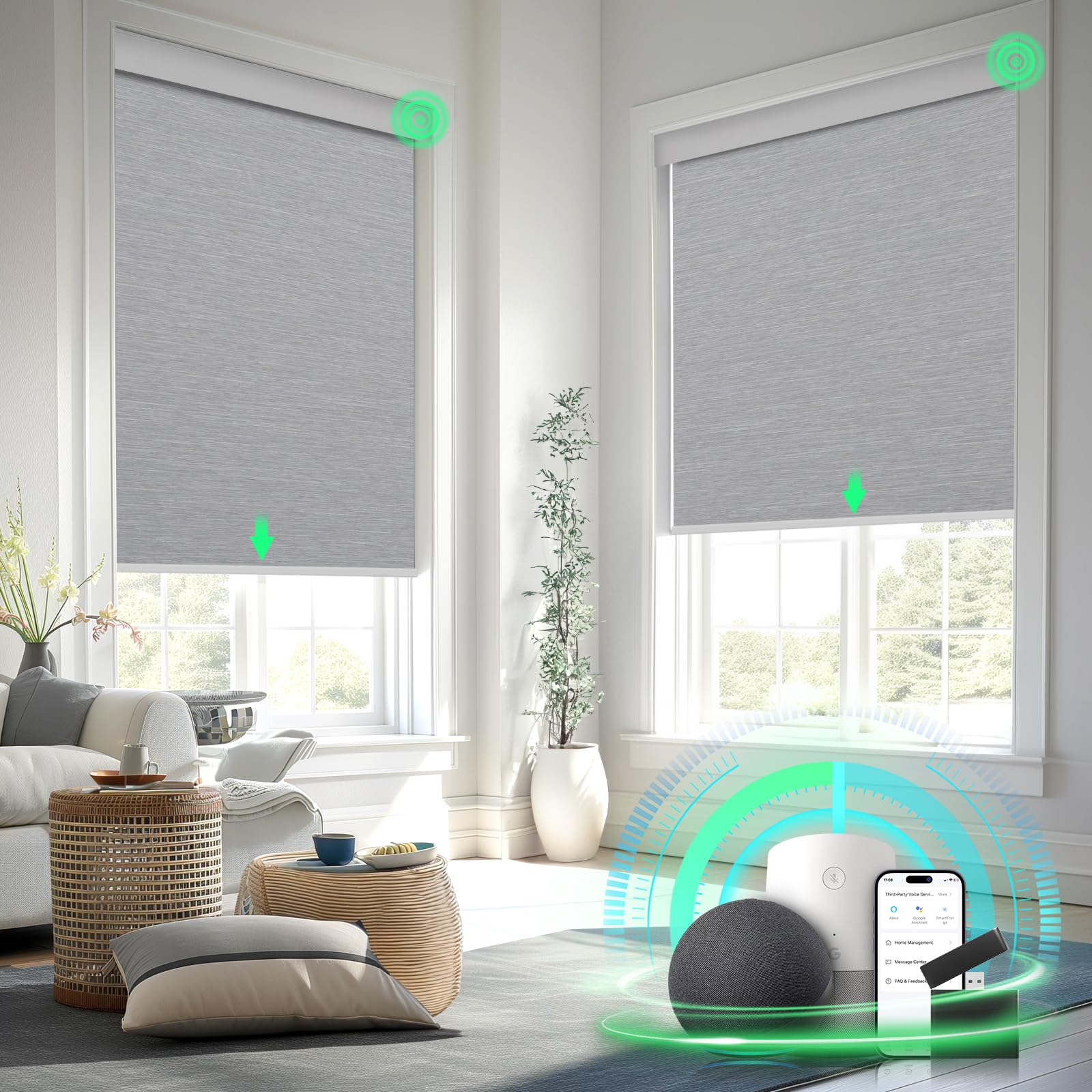 MANSNIX Smart Motorized Blinds with Remote Control, Blackout Roller Shades, Custom Smart Blinds with Valance, Cordless Electric Window Blinds & Automatic Shades(Grey,34