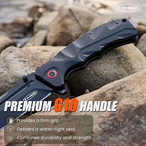 Miniatura 4 de Cuchillo de bolsillo  Cuchillo plegable de hoja de acero D2 de 4 pulgadas con mango G10 con clip de bolsillo, apertura de aleta con una sola mano,