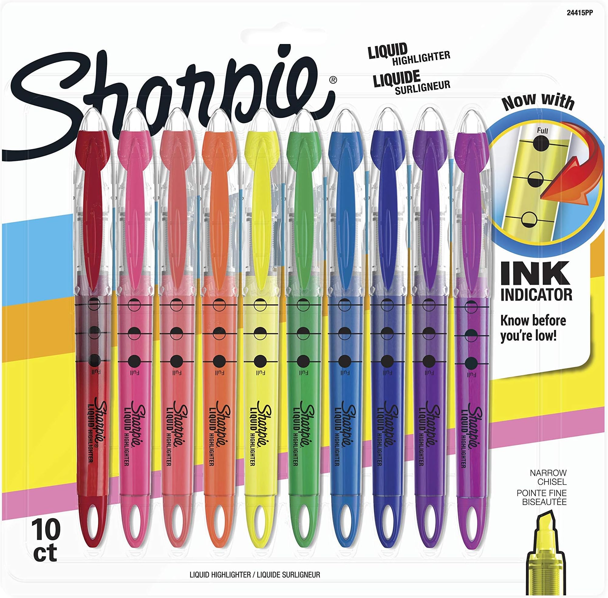 Chisel Tip Highlighter Pens, 10 Count, Liquid Highlighters Assorted Colors
