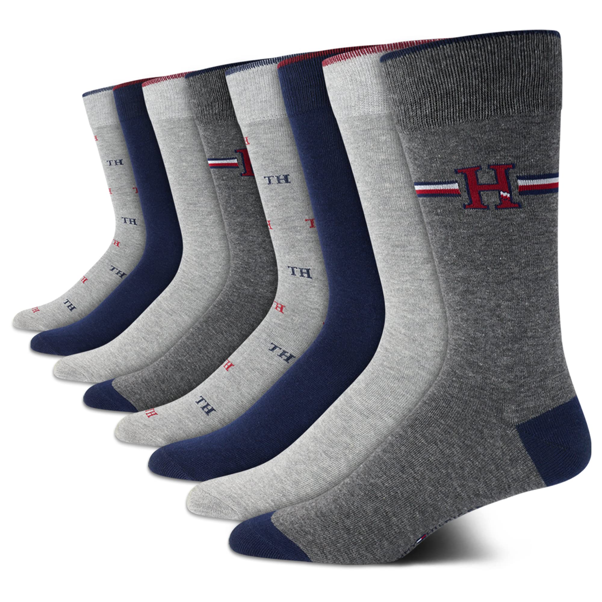Tommy Hilfiger Men's Dress Socks - Lightweight Comfort Crew Sock (8 pack), Size 7-12, Navy/Grey