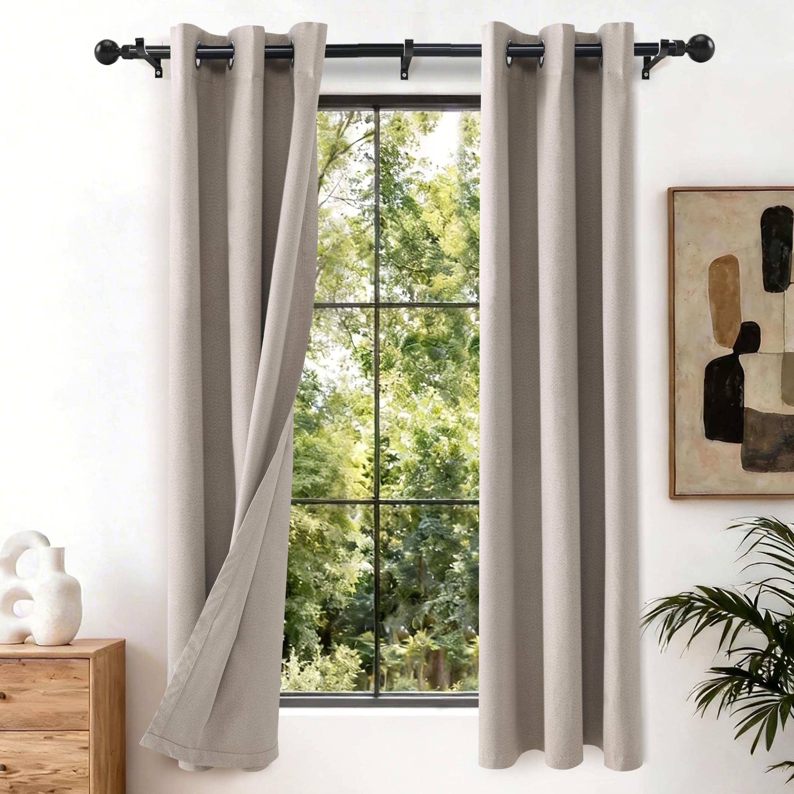 Etherealveil 100% Blackout Lightweight Linen Grommet Curtains 2P 34"x63"