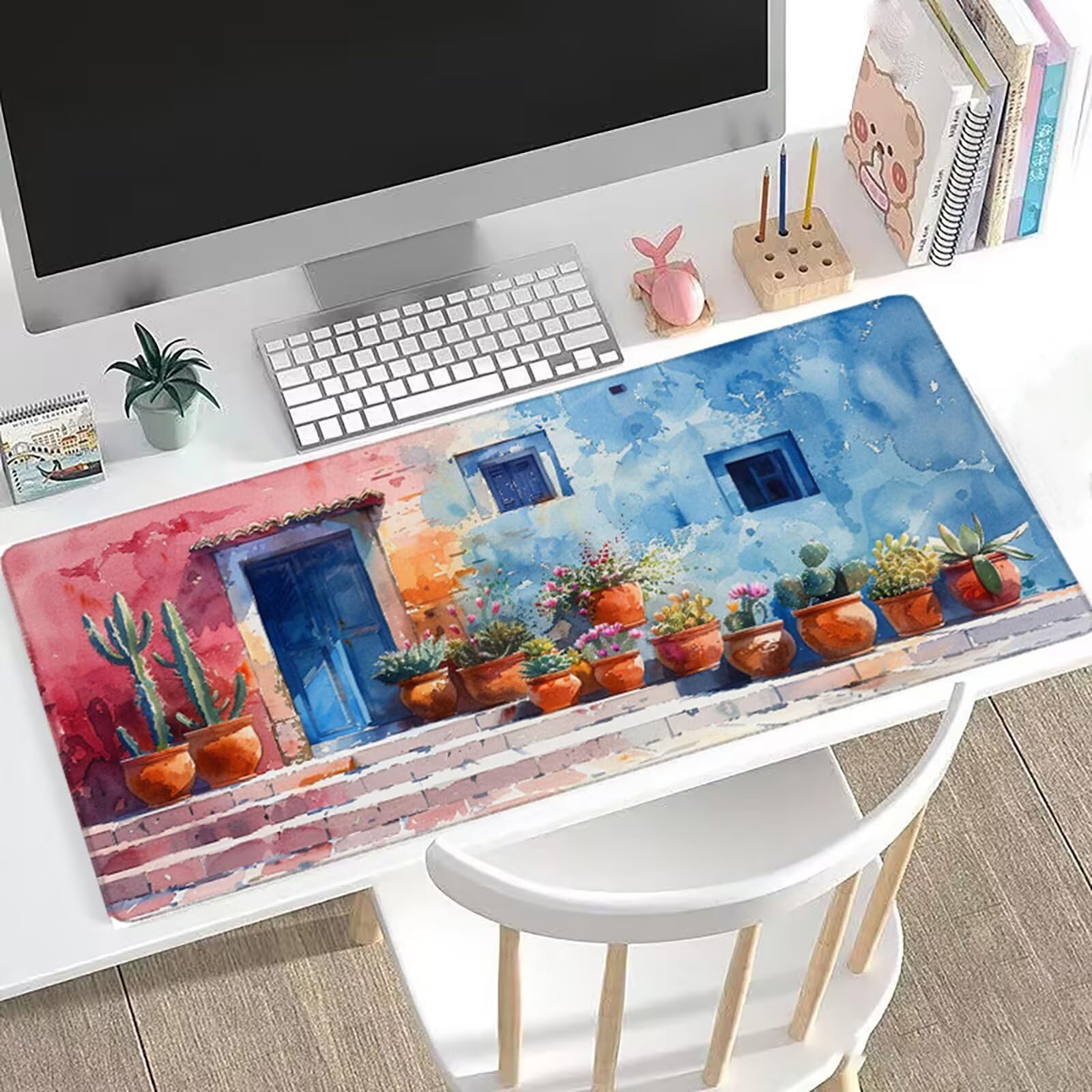 Gamingowa podkładka pod mysz, kaktus, XXL, 120 x 60 cm, podkładka pod mysz, podkładka na biurko, zoptymalizowana precyzja i prędkość, z gumowaną antypoślizgową podstawą, mata na biurko dla graczy, H0