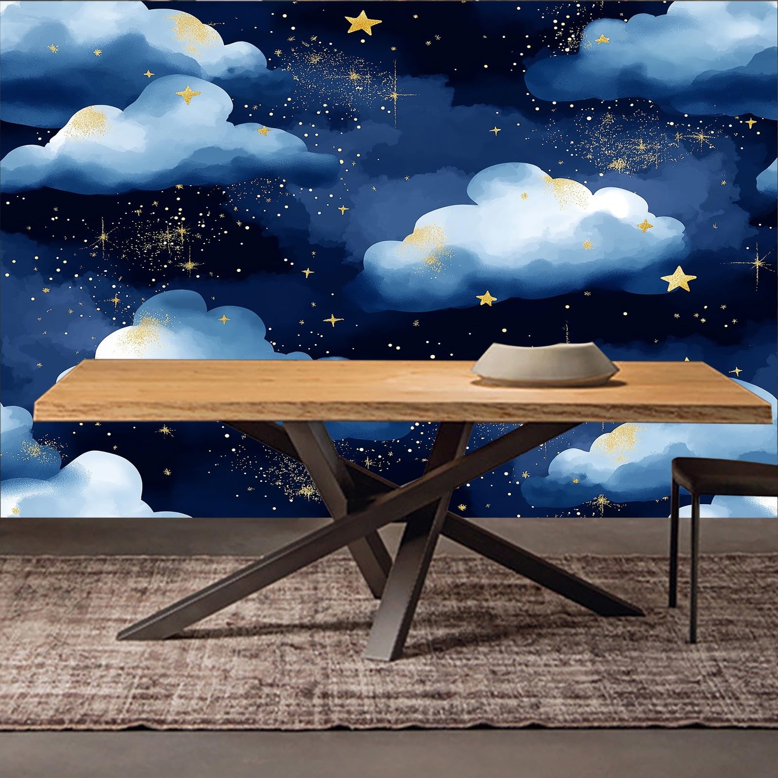 Fototapeta akwarelowa, chmury i gwiazdy, tapeta z włókniny, chmury akwarelowe, nowoczesna dekoracja ścienna, salon, sypialnia, biuro, korytarz, 400 x 280 cm (szer. x wys.)