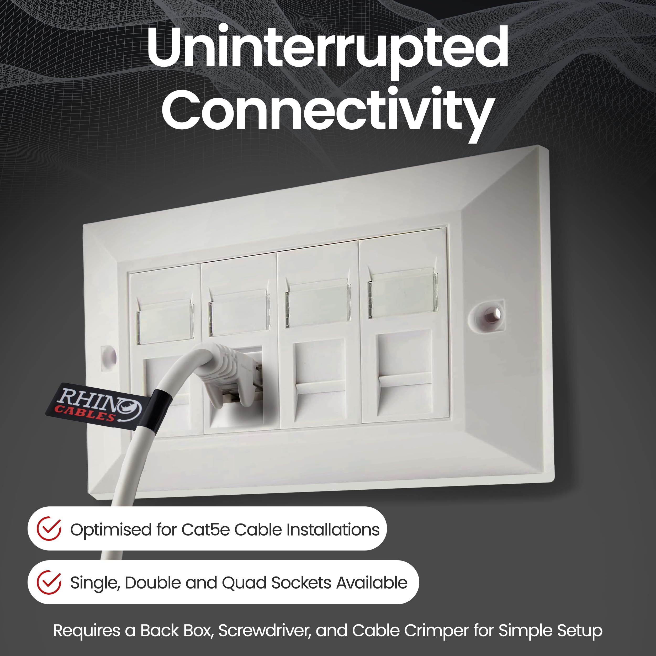 Rhinocables Ethernet Faceplate Single & Double Socket RJ45 Network Face Wall Plate Various CAT5e CAT6 CAT6A Gigabit 1 2 4 Port (4 Port, CAT6